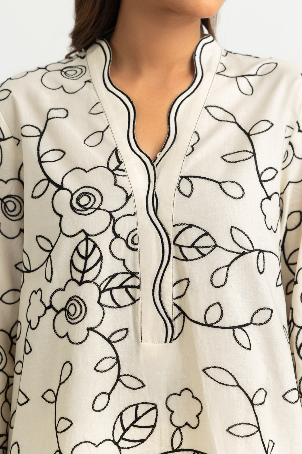 Cotton Embroidered Shirt And Dyed Trouser
