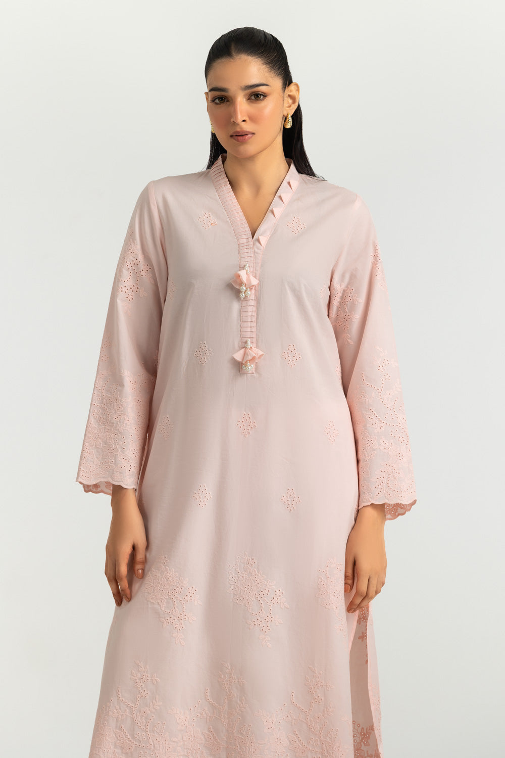 Cotton Embroidered Shirt And Dyed Trouser