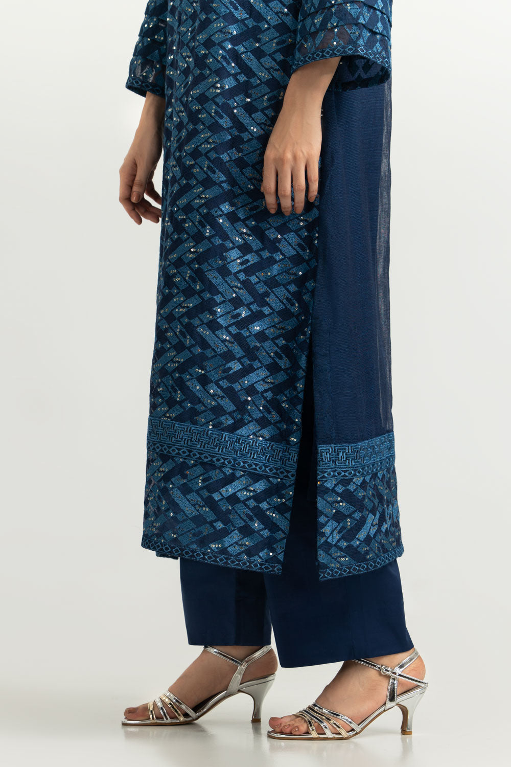 Cotton Net Embroidered Shirt And Dyed Trouser