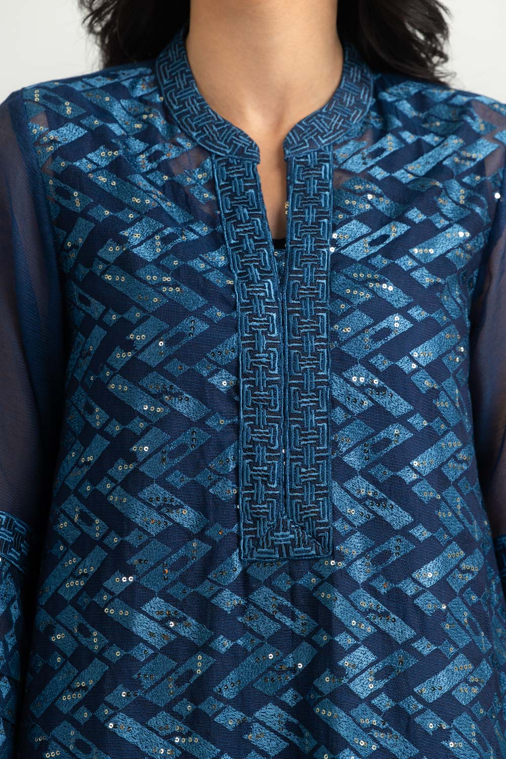 Cotton Net Embroidered Shirt And Dyed Trouser