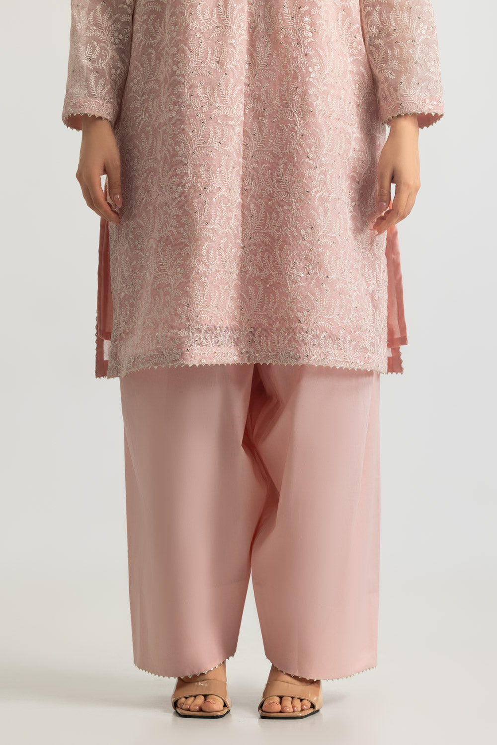 Cotton Net Embroidered Shirt And Dyed Trouser - W-AP-26-487478