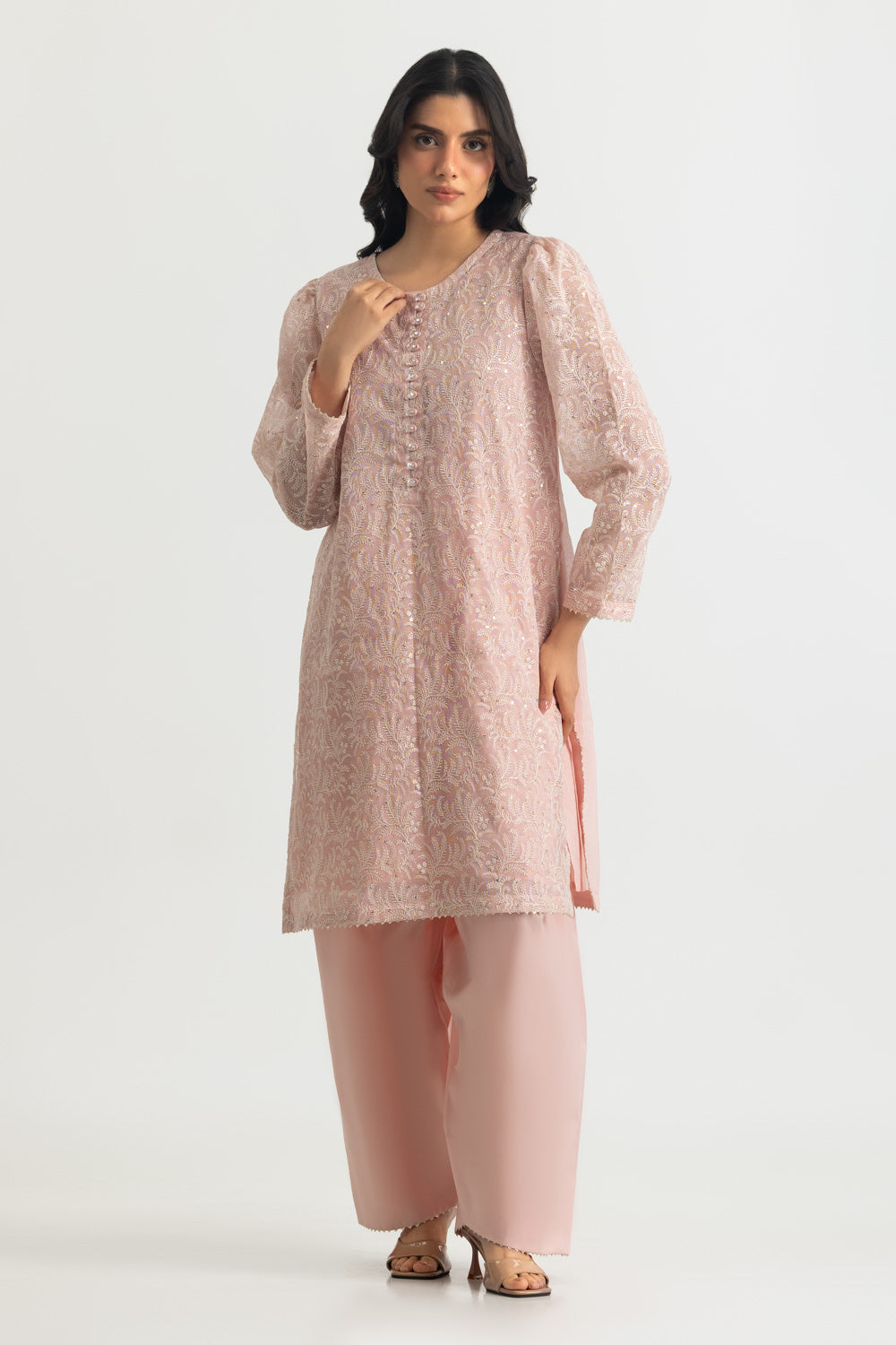 Cotton Net Embroidered Shirt And Dyed Trouser - W-AP-26-487478