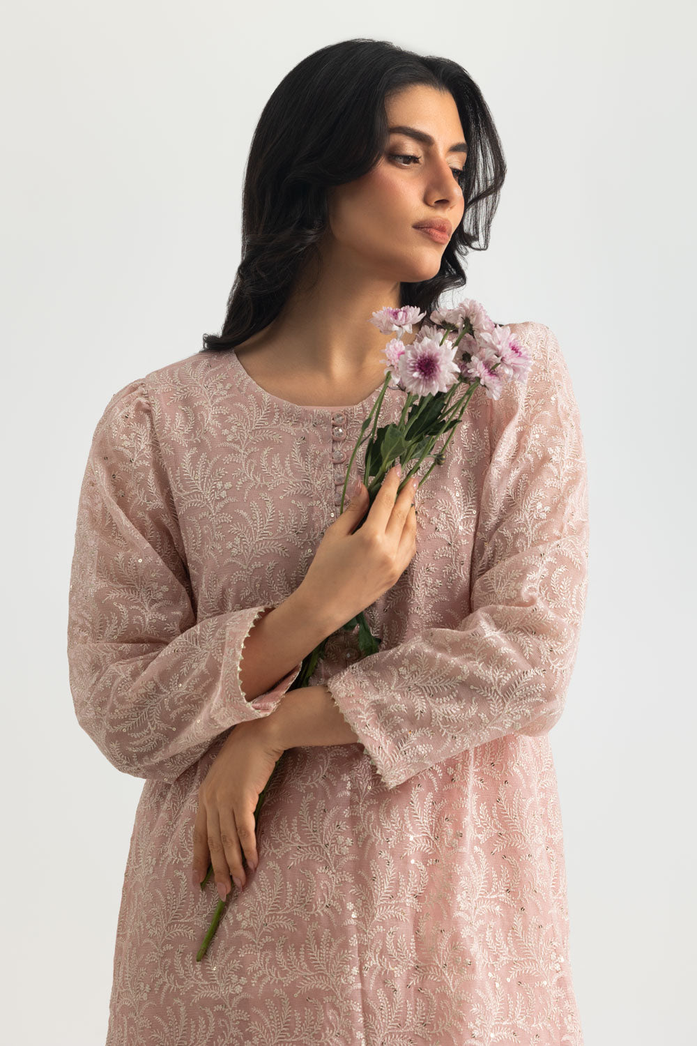 Cotton Net Embroidered Shirt And Dyed Trouser - W-AP-26-487478