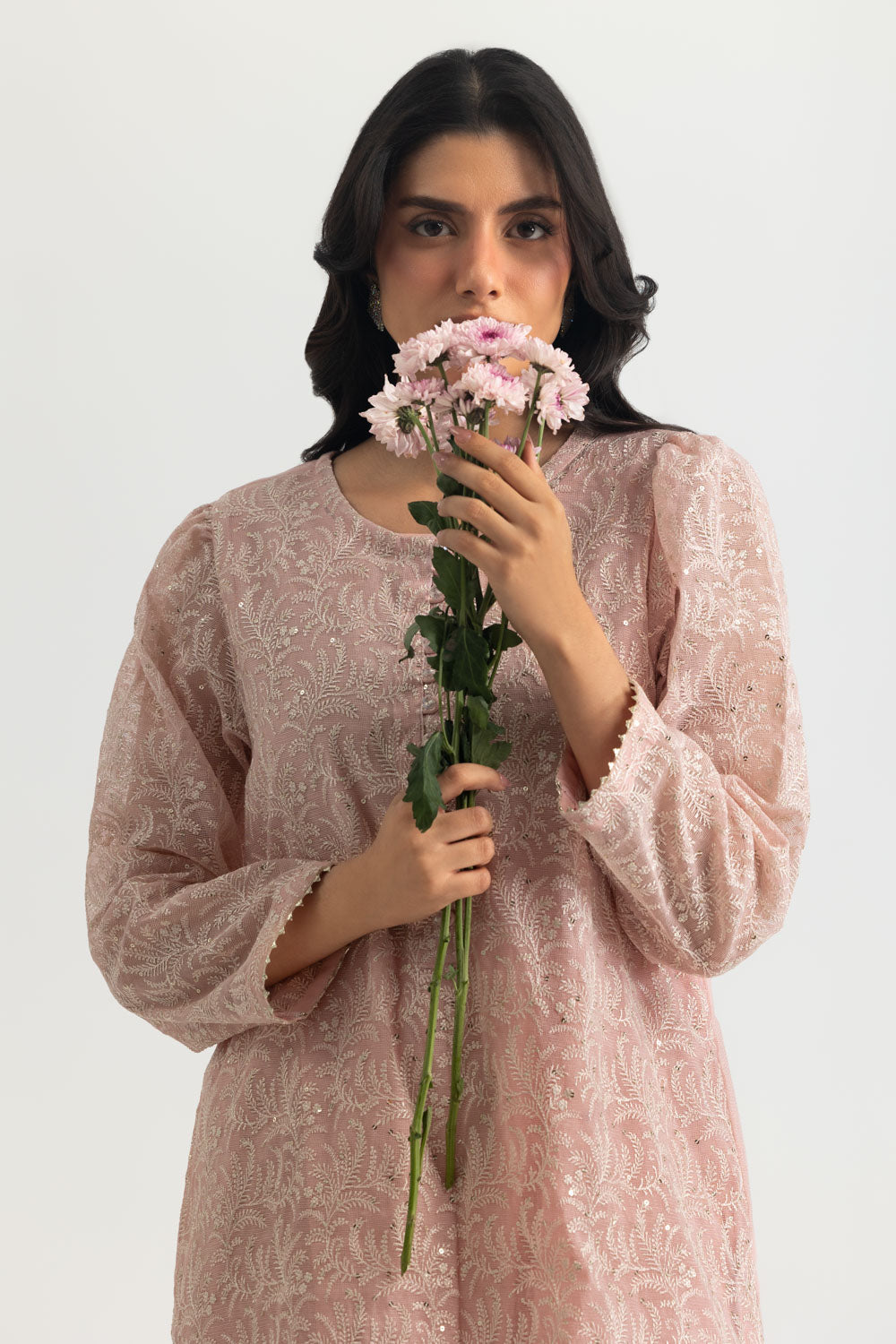 Cotton Net Embroidered Shirt And Dyed Trouser - W-AP-26-487478