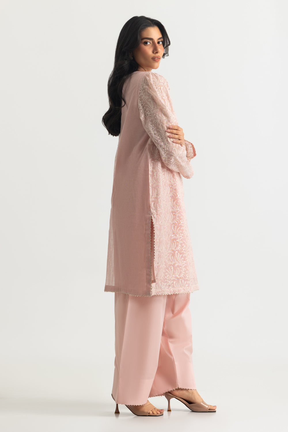 Cotton Net Embroidered Shirt And Dyed Trouser - W-AP-26-487478