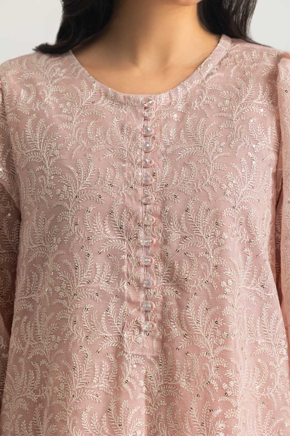 Cotton Net Embroidered Shirt And Dyed Trouser - W-AP-26-487478