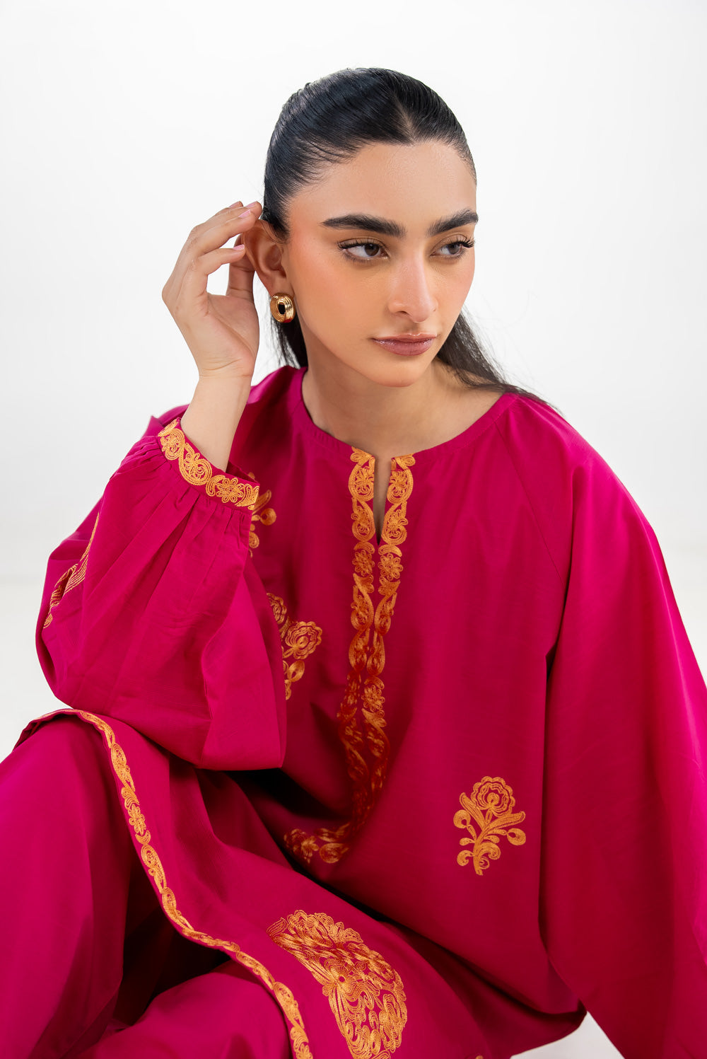Cotton Viscose Slub Embroidered Co-Ord Set IPST-77232