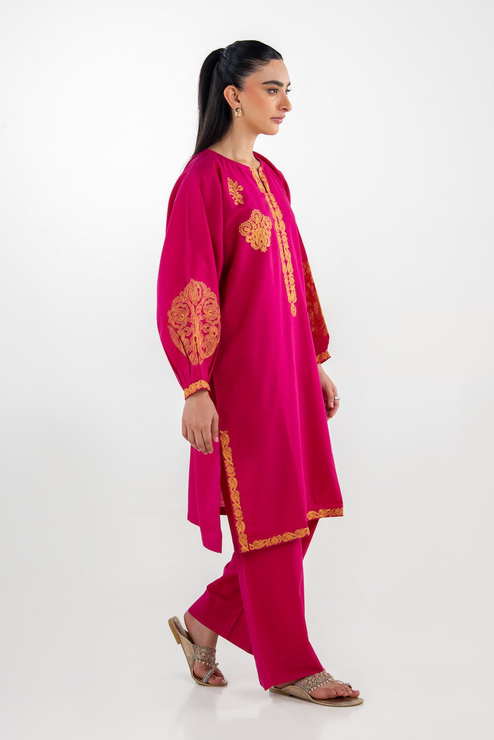 Cotton Viscose Slub Embroidered Co-Ord Set IPST-77232