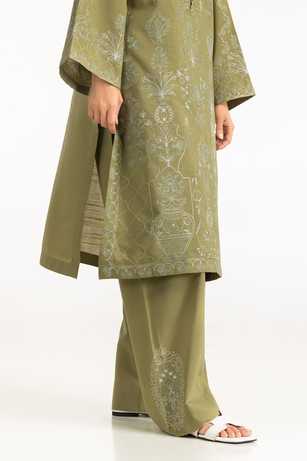 Cotton Viscose Slub Embroidered Co-Ord Set