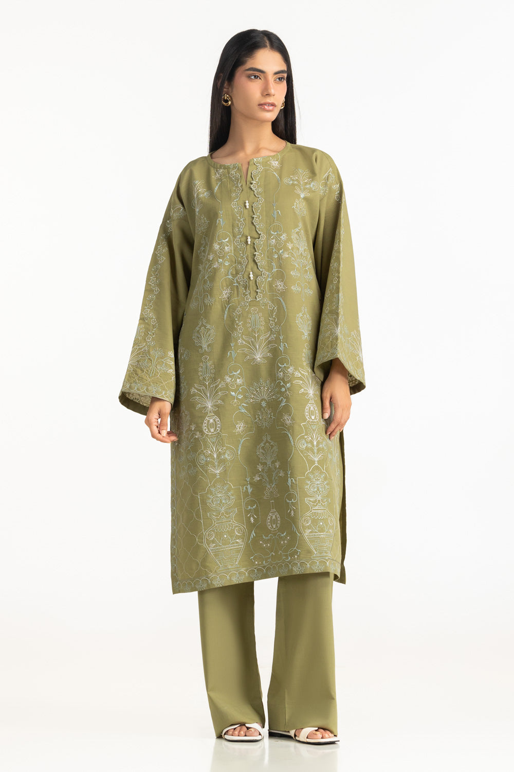 Cotton Viscose Slub Embroidered Co-Ord Set