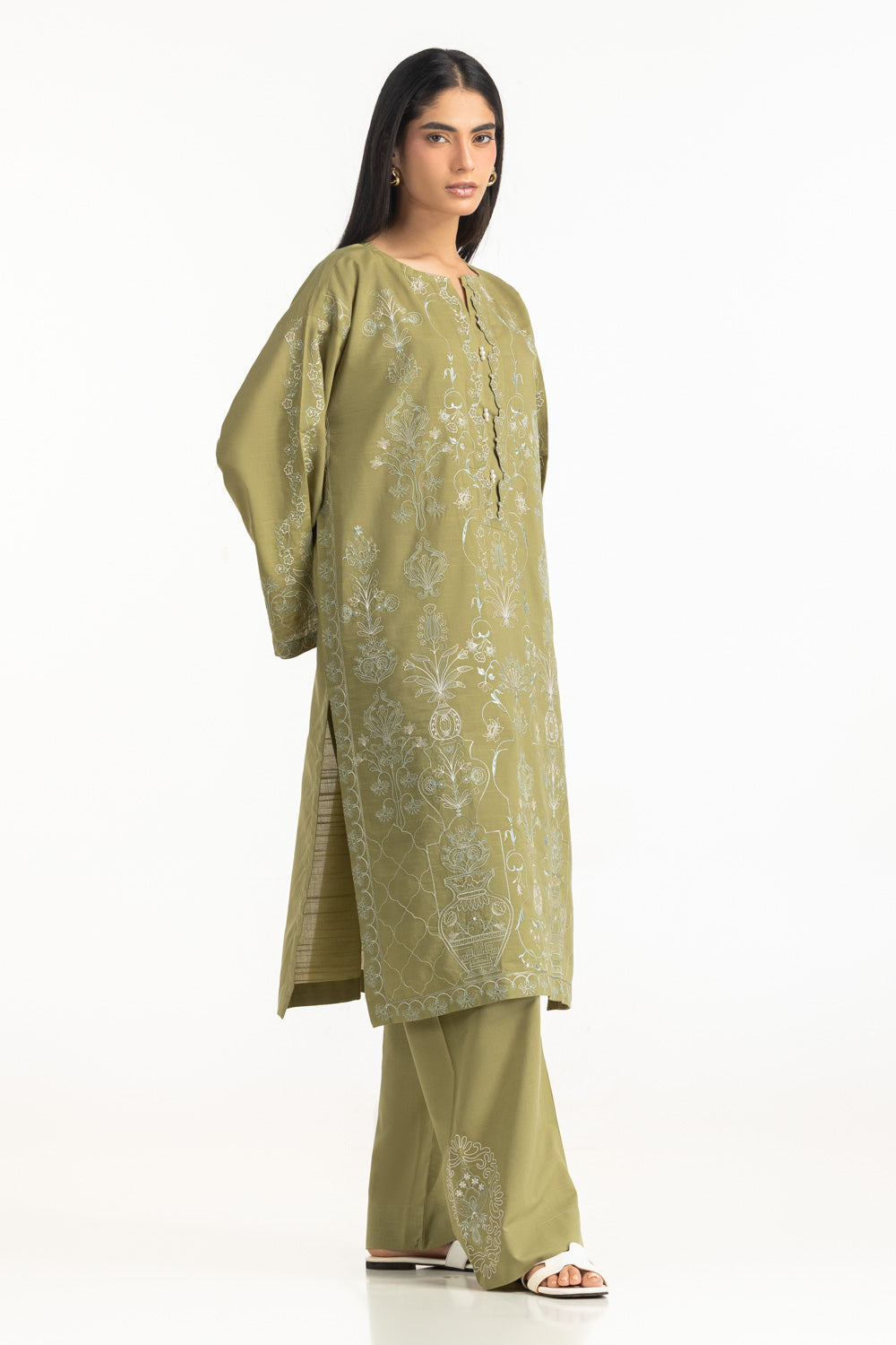Cotton Viscose Slub Embroidered Co-Ord Set
