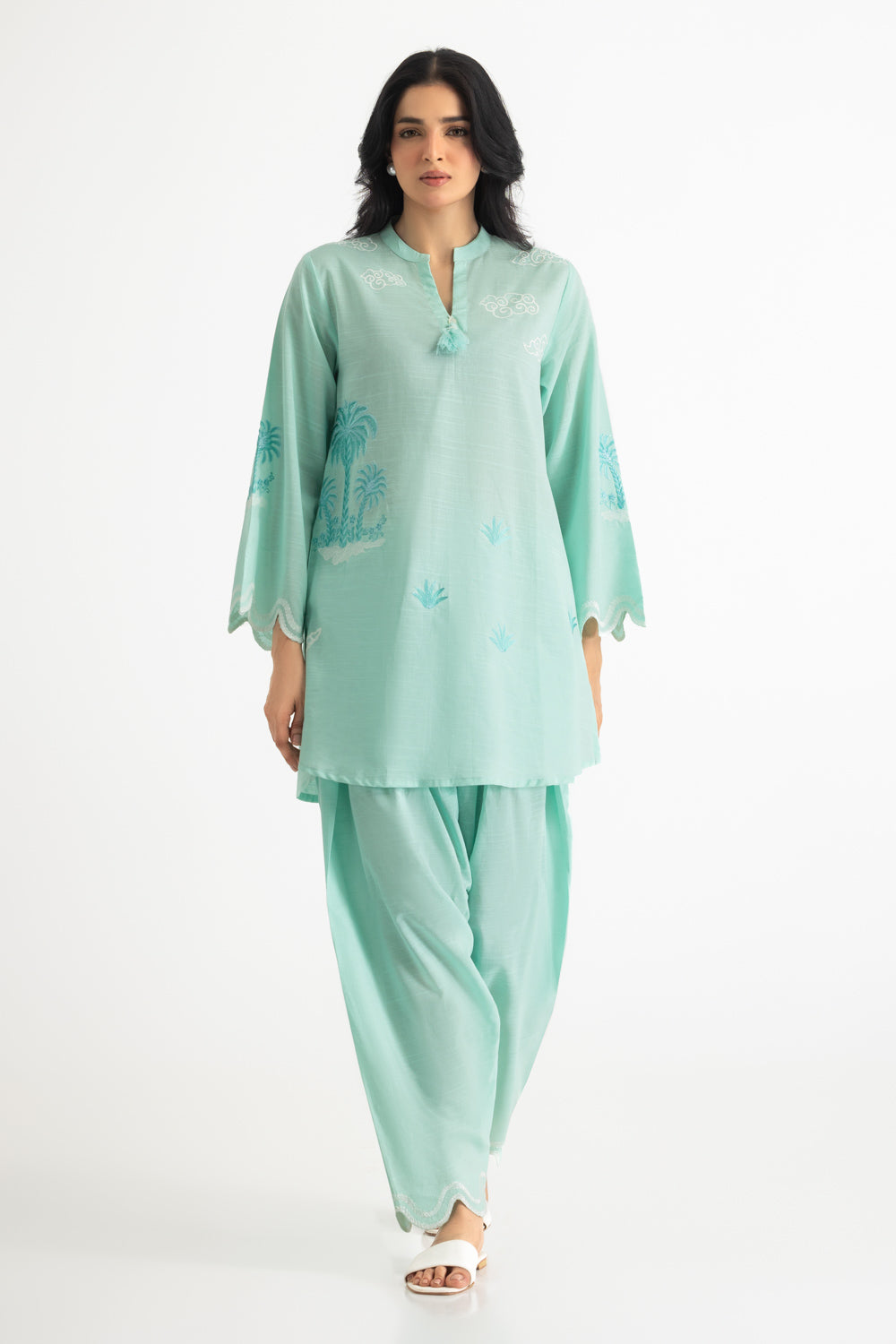 Cotton Viscose Slub Embroidered Co-Ord Set