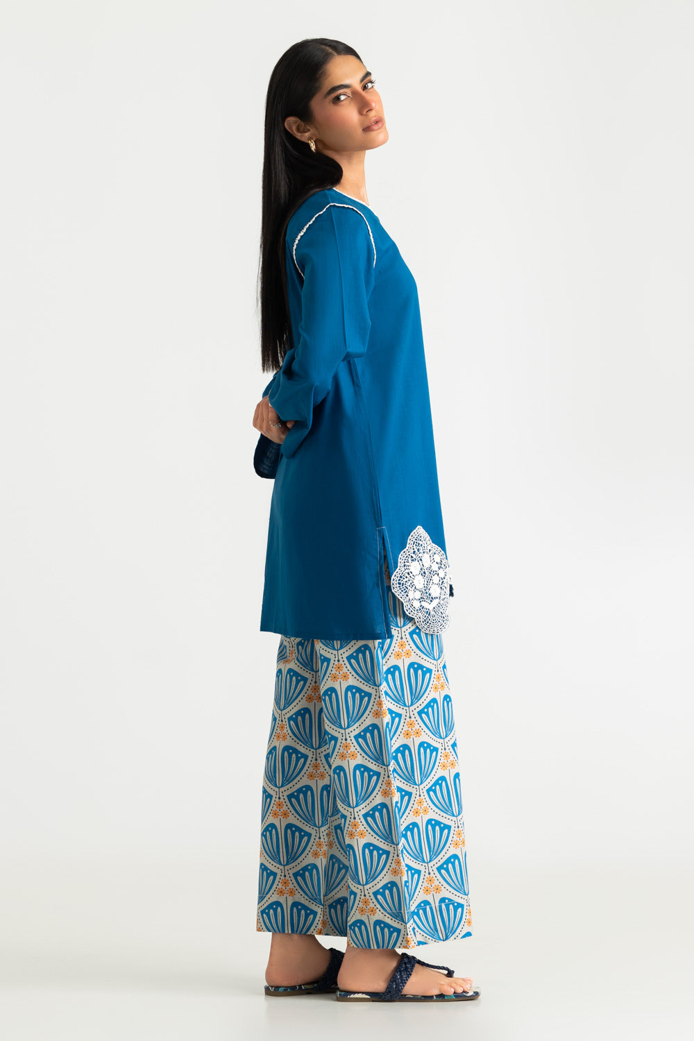 Cross Hatch Dyed Shirt With Printed Trouser
