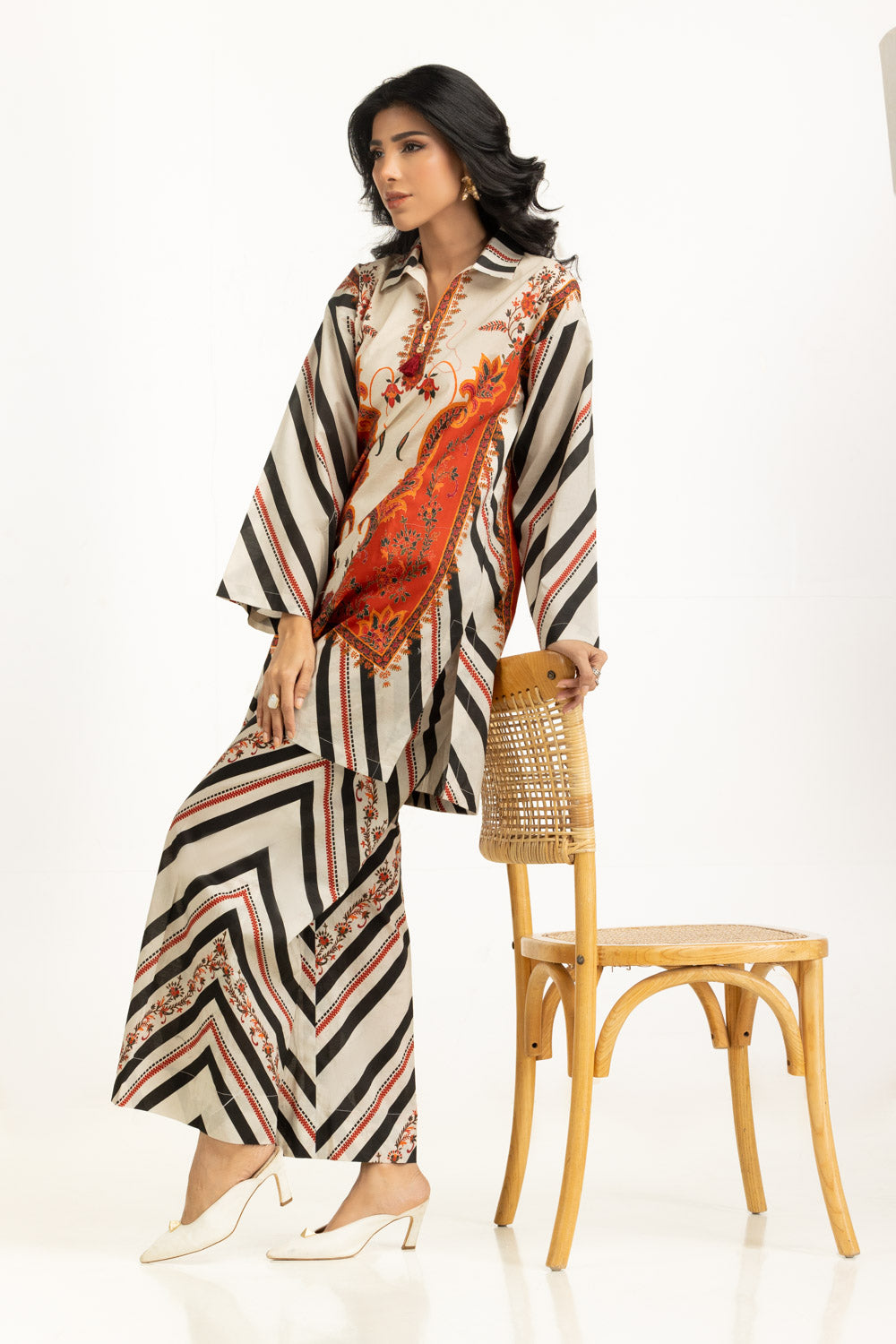 2 Piece Embroidered Net Suit