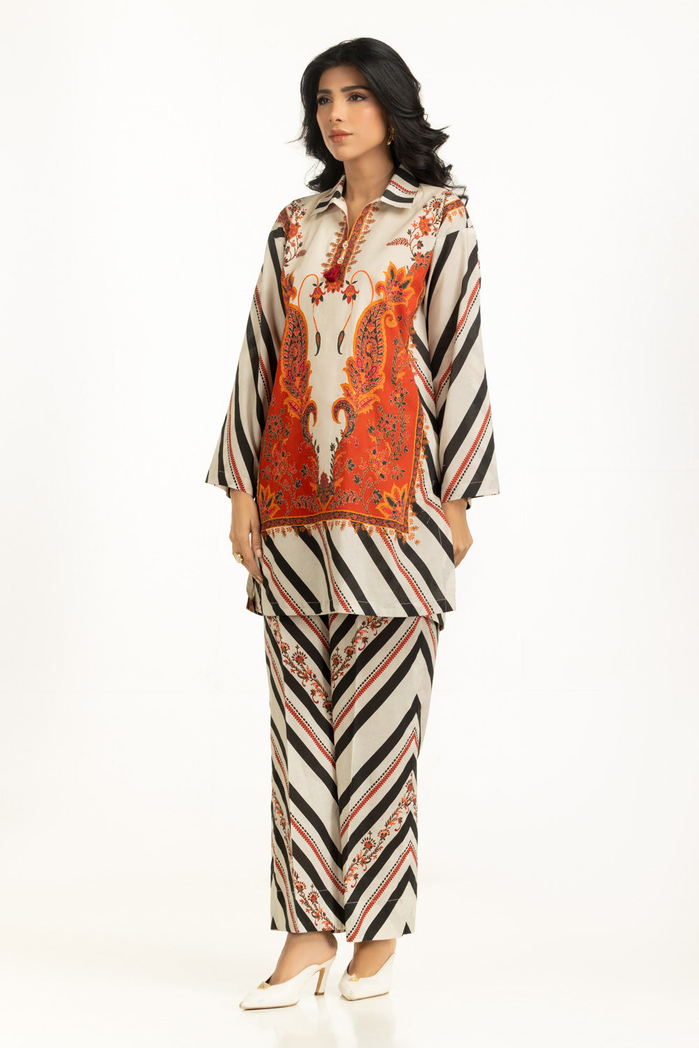 2 Piece Embroidered Net Suit