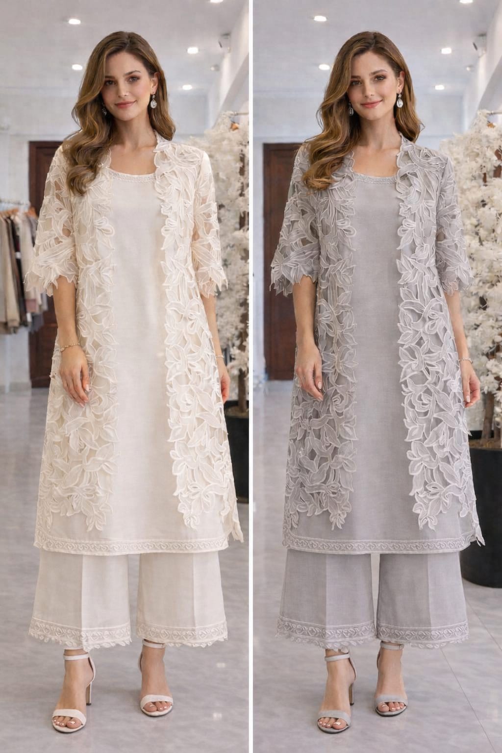 Cutwork Jacket Inner and Pants Off White with sleeves