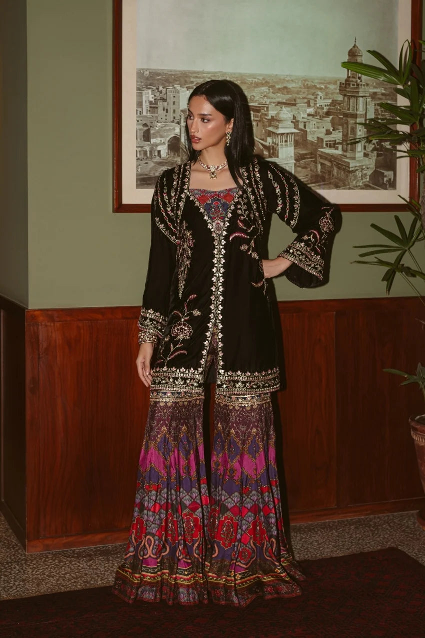 AK Print & Velvet Gharara Set (D-02A)