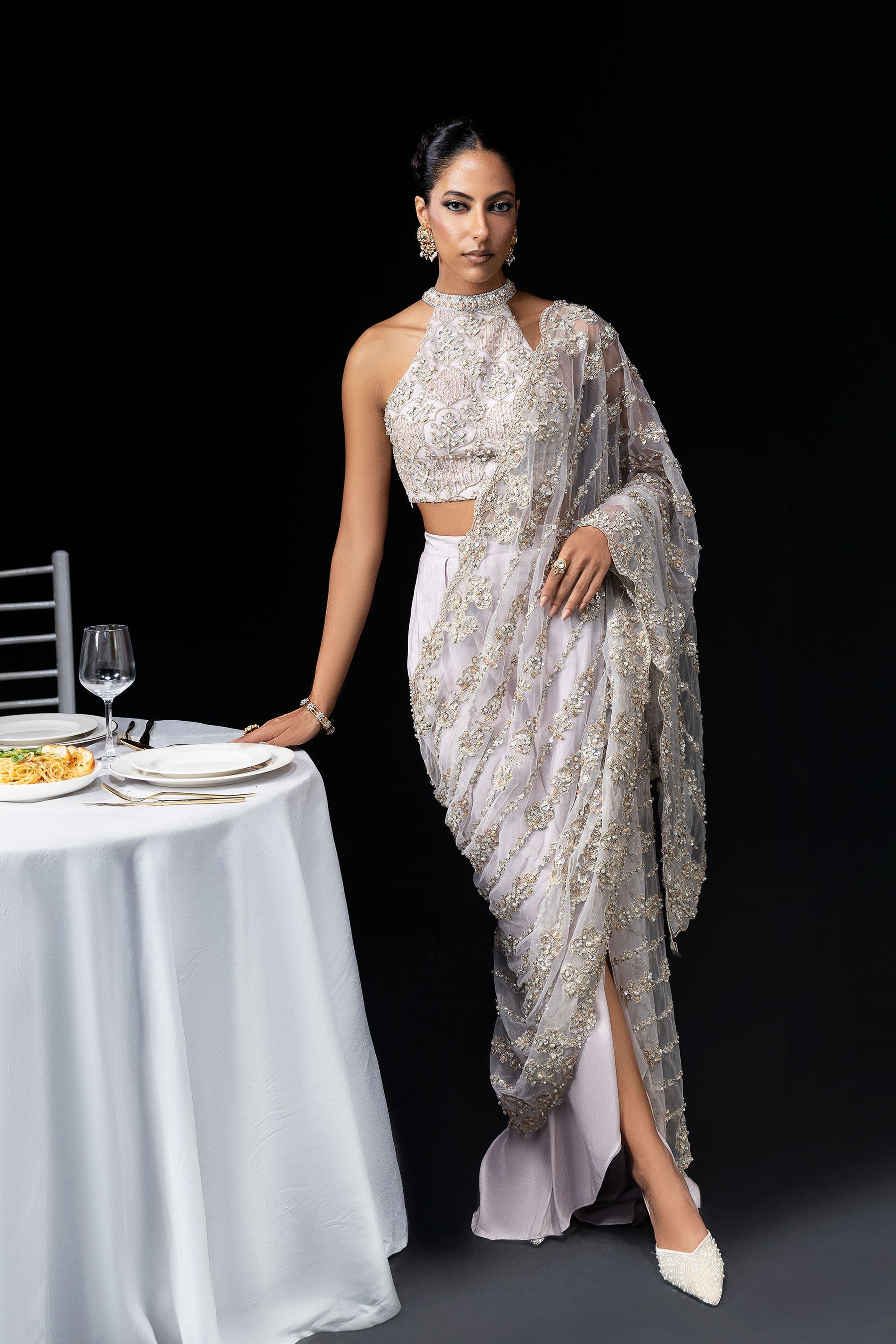 Lilac Allure Saree Set (D-07)