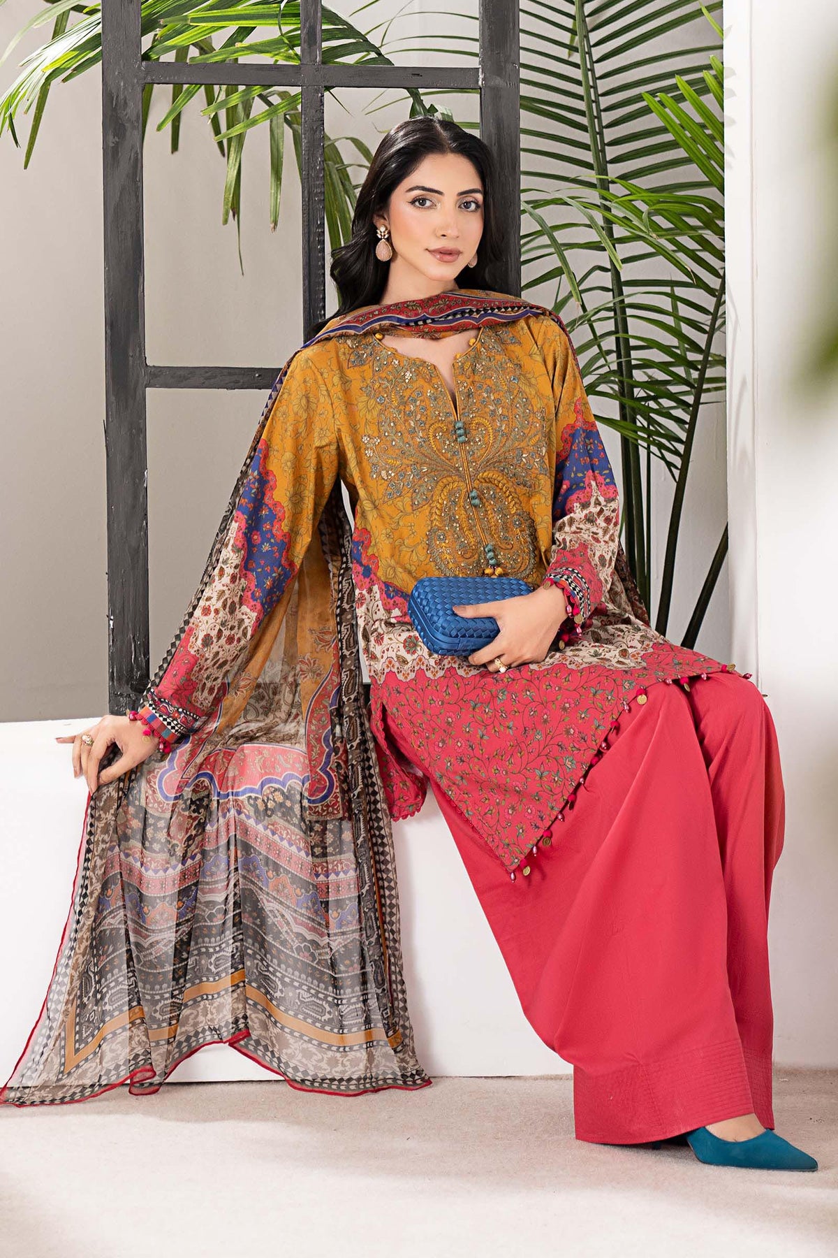 3 Piece Embroidered Cambric Suit