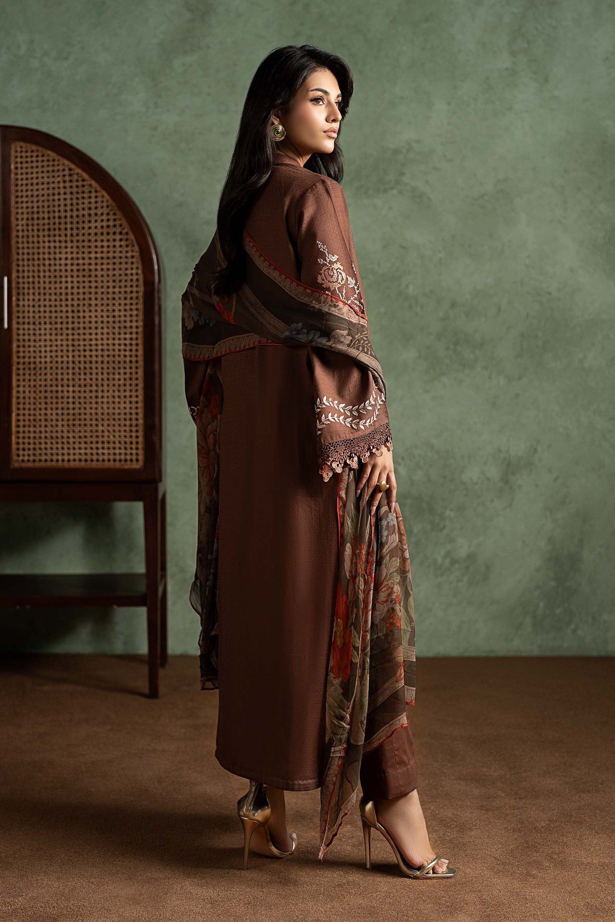 3 Piece Embroidered Dobby Linen Suit