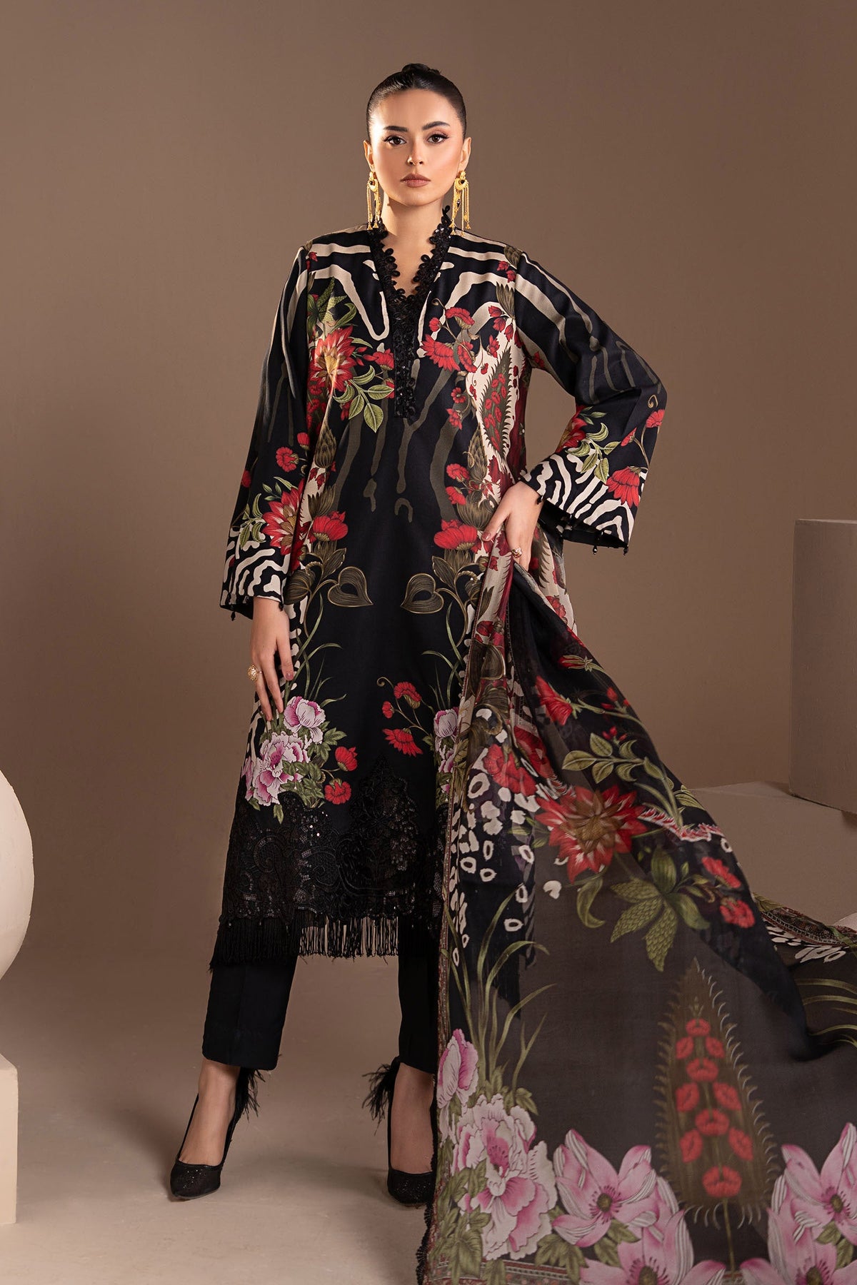 3 Piece Embroidered Linen Suit