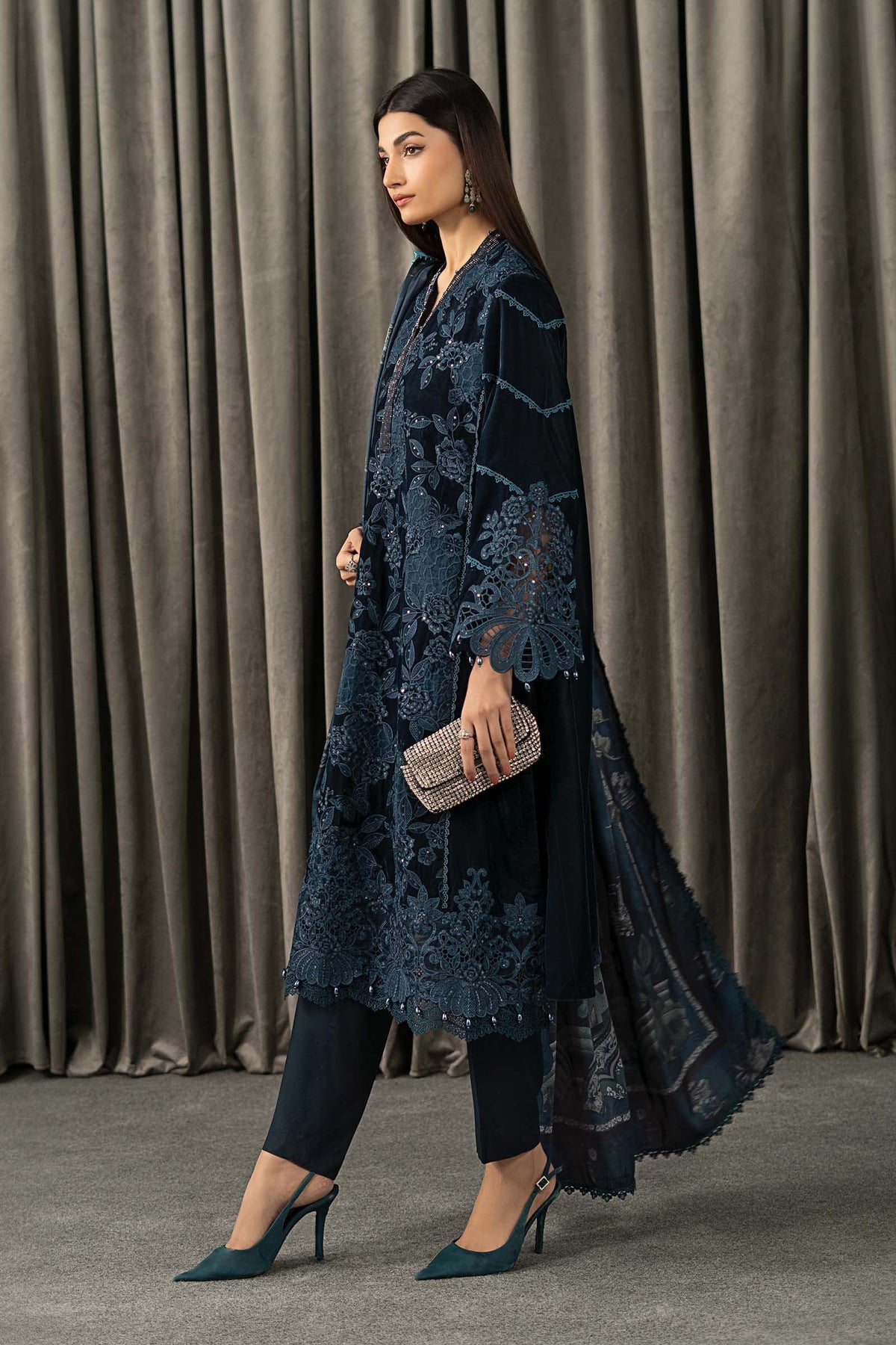 3 Piece Embroidered Velvet Suit