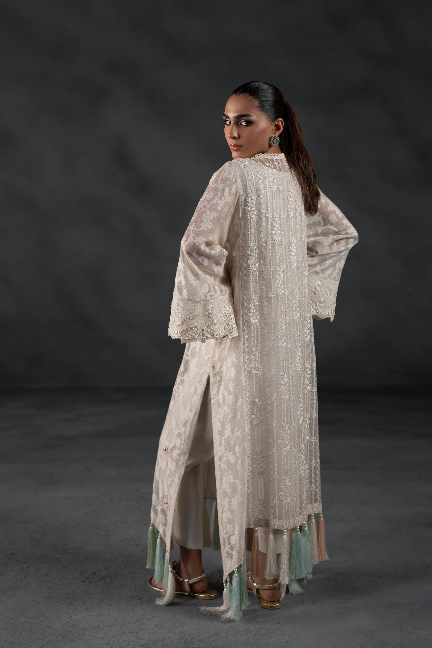 Pastel-Tassels Ivory Kaftan Set (D-10)