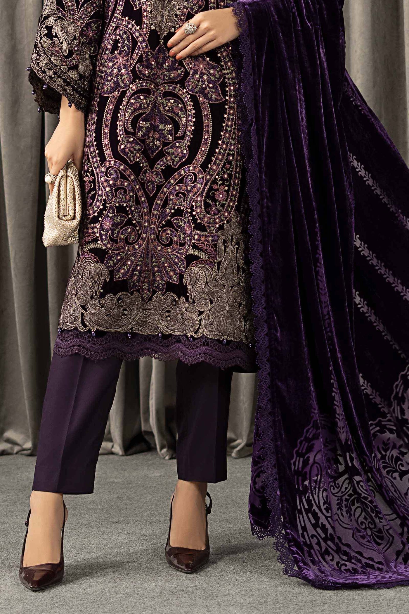 3 Piece Embroidered Velvet Suit
