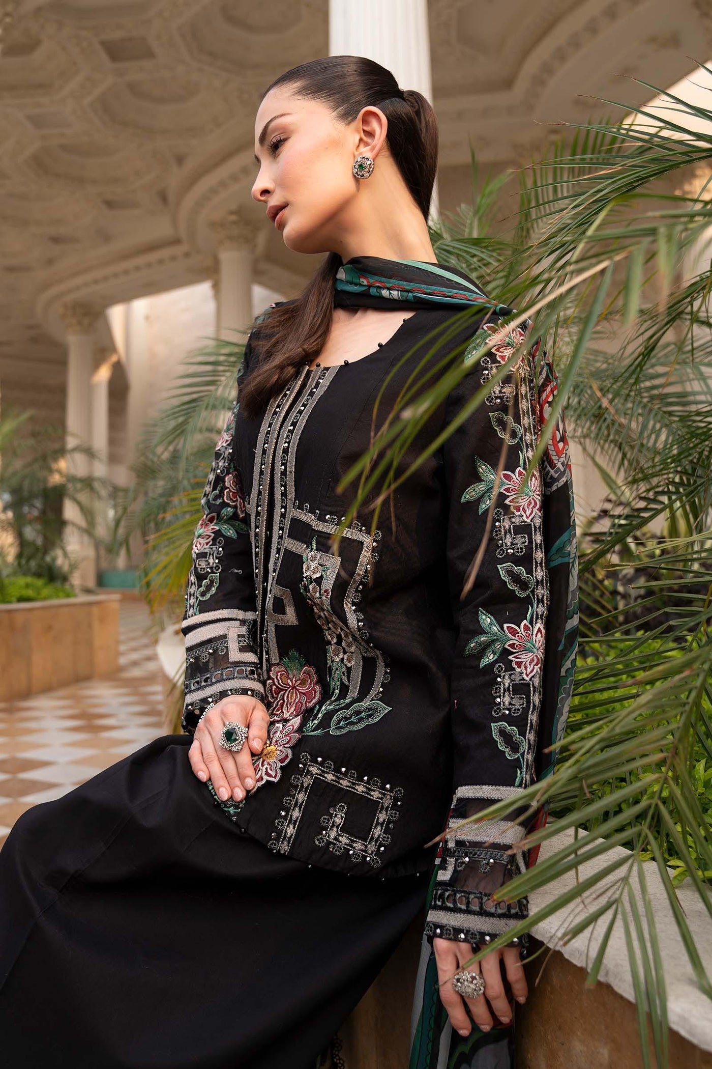 3 Piece Embroidered Jacquard Lawn Suit
