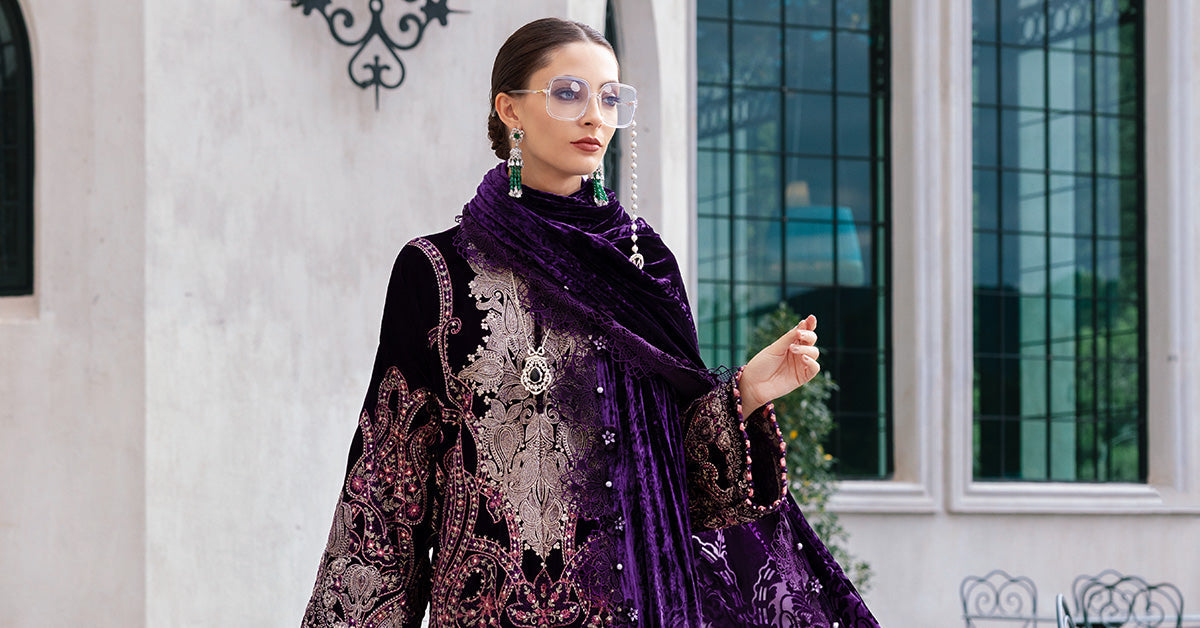 3 Piece Unstitched Embroidered Velvet Suit