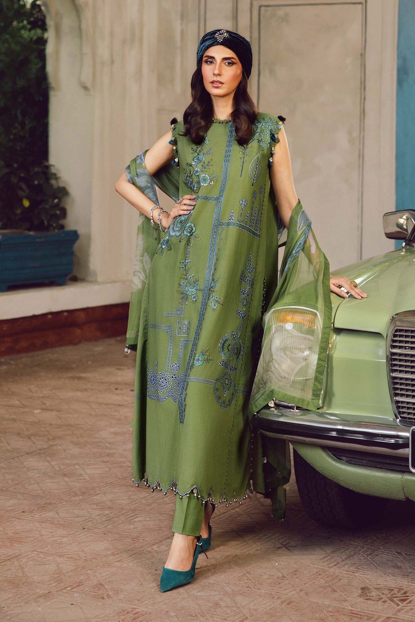 3 Piece Unstitched Embroidered Cambric Suit | Mpt-2701-A