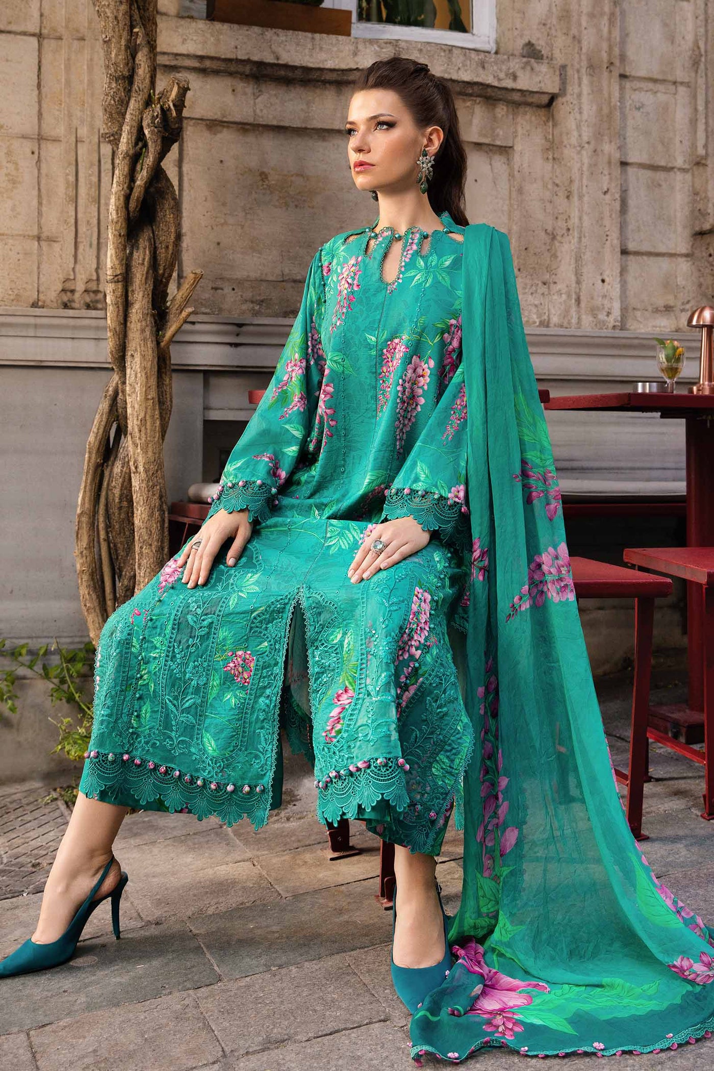 3 Piece Unstitched Printed Cambric Suit | Mpt-2301-A