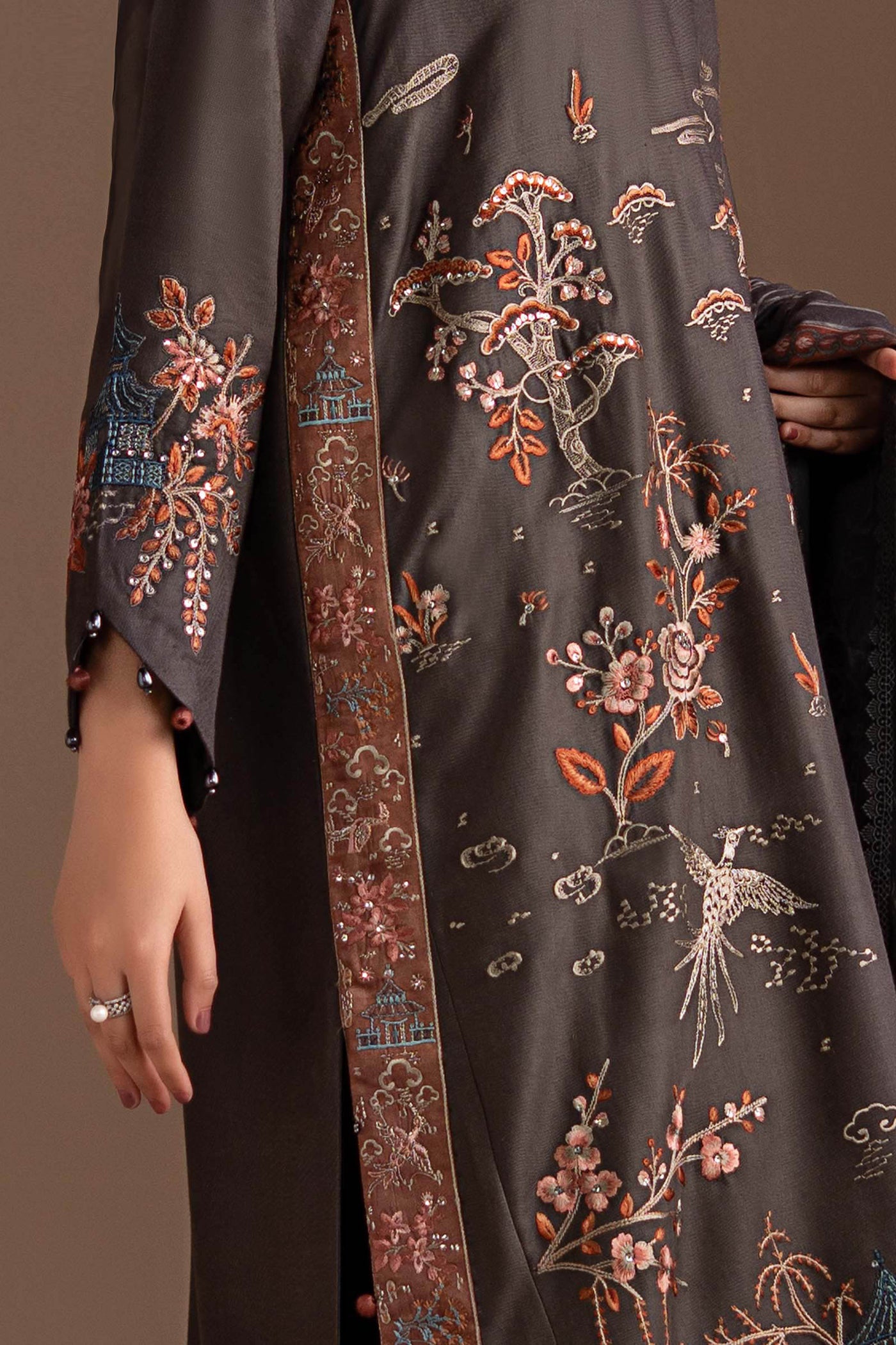 3 Piece Embroidered Twill Linen Suit