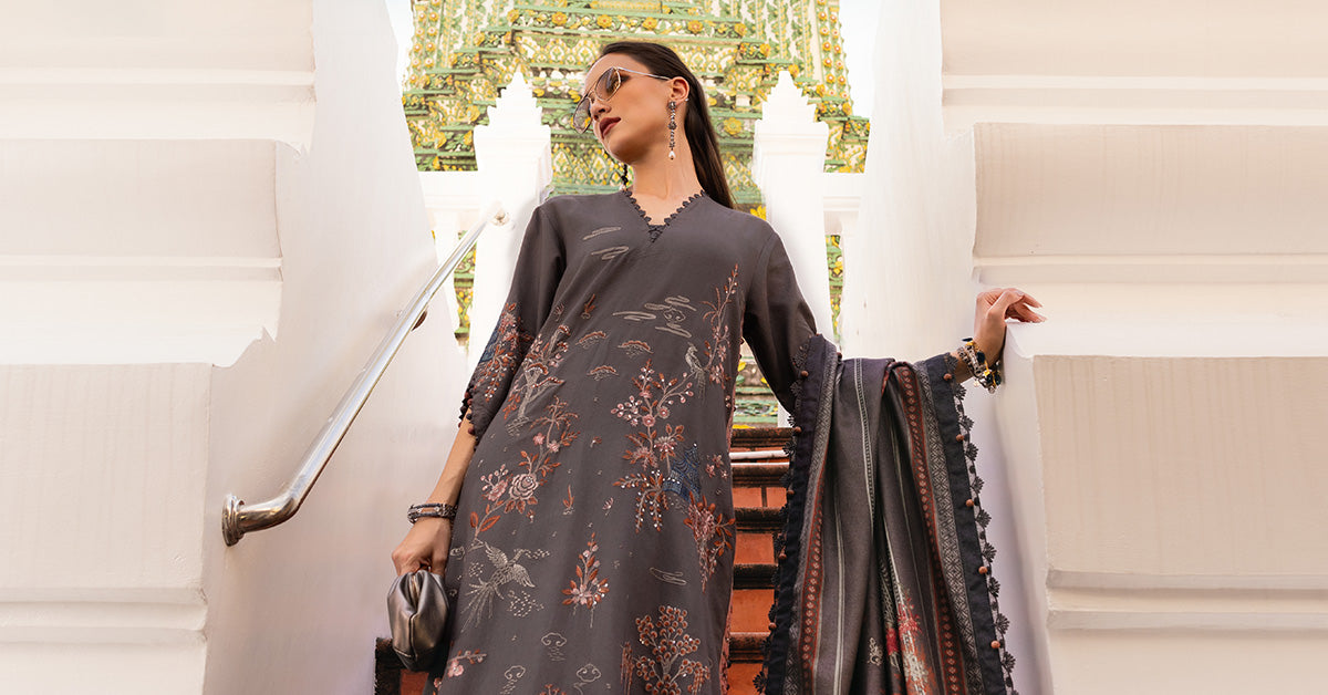 3 Piece Unstitched Embroidered Twill Linen Suit