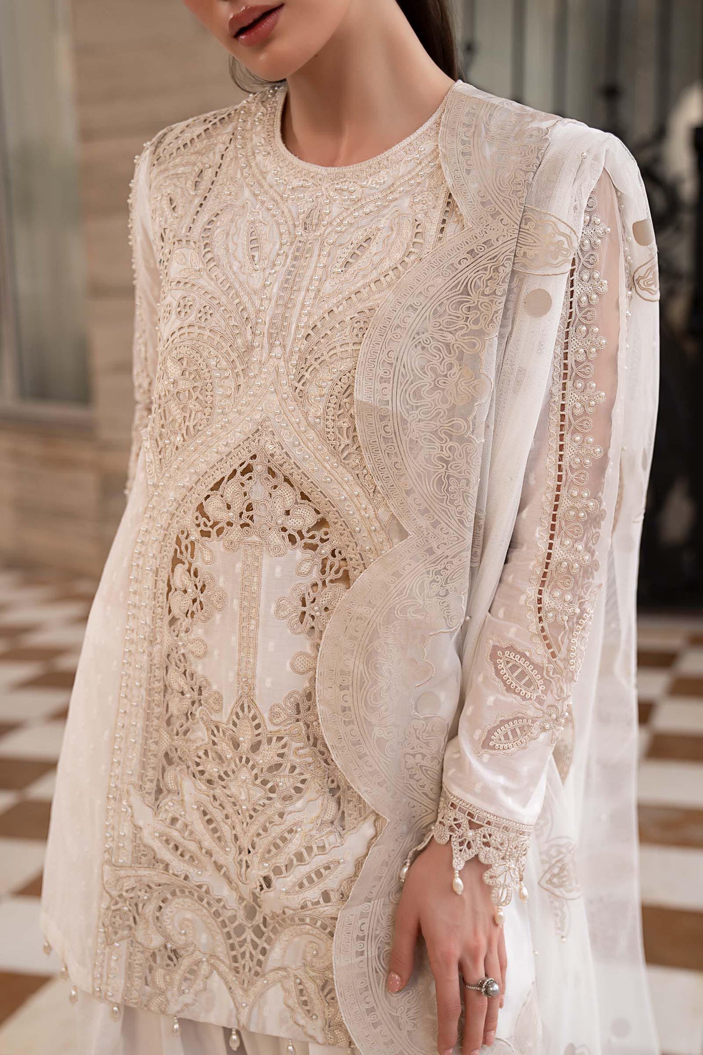 3 Piece Embroidered Jacquard Lawn Suit