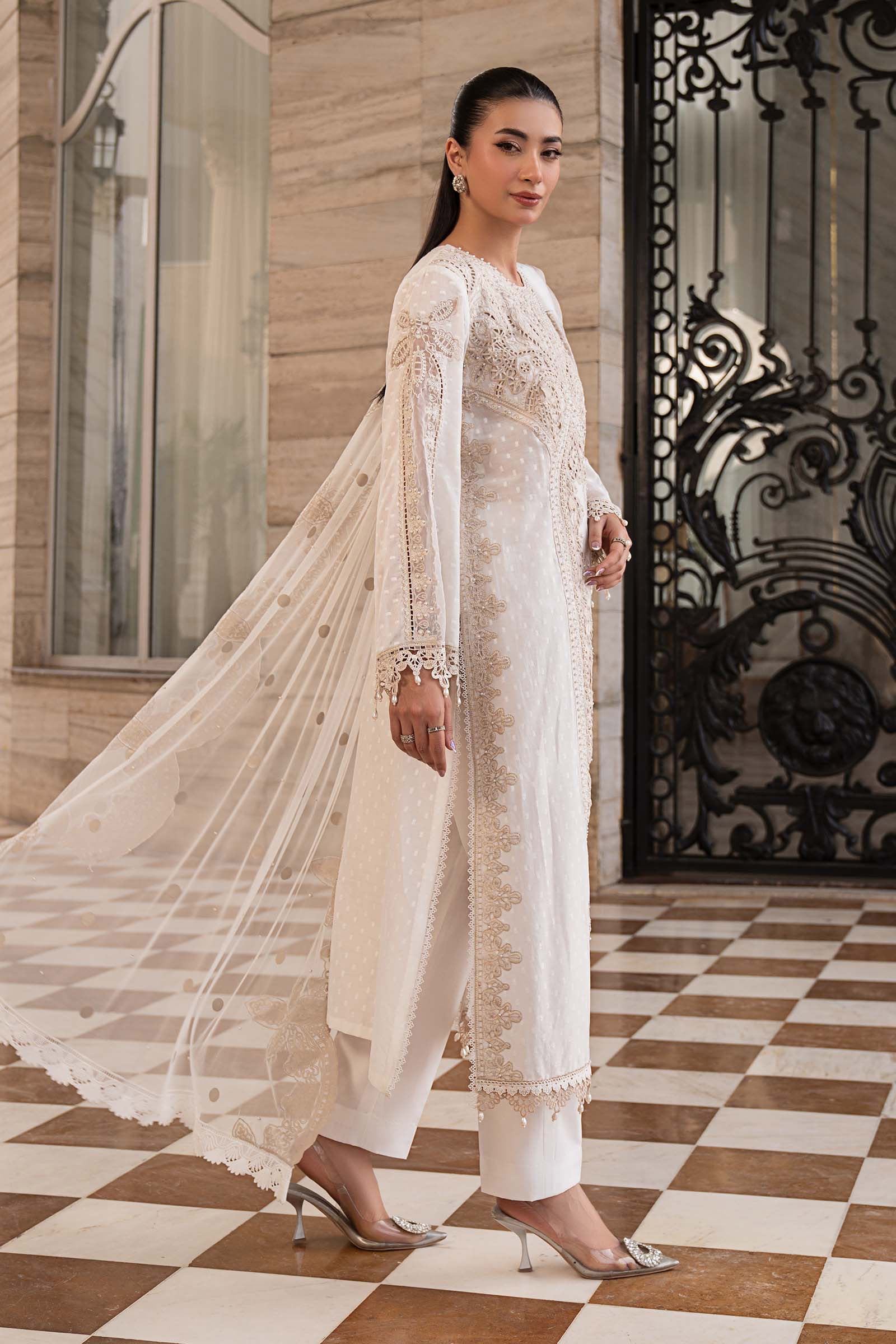 3 Piece Embroidered Jacquard Lawn Suit