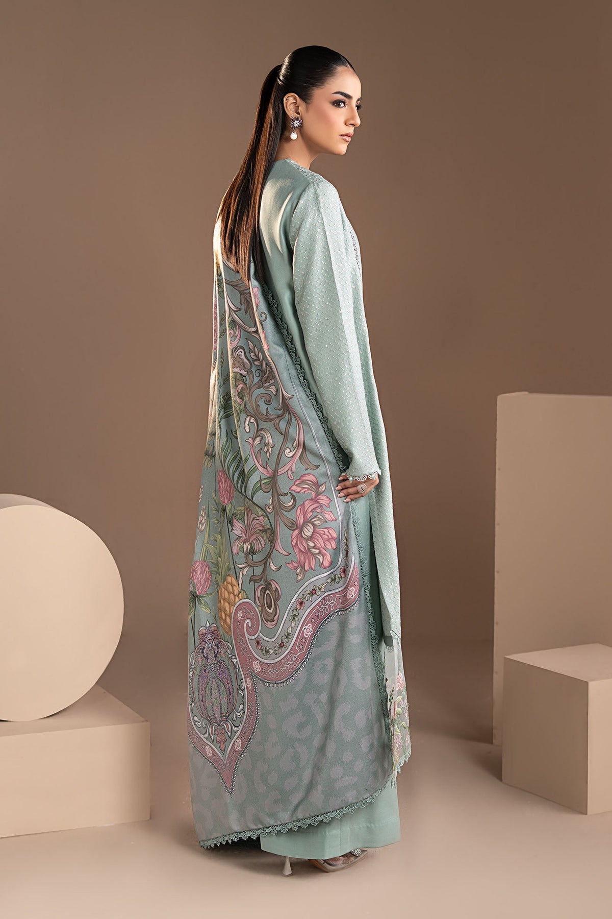3 Piece Embroidered Twill Linen Suit