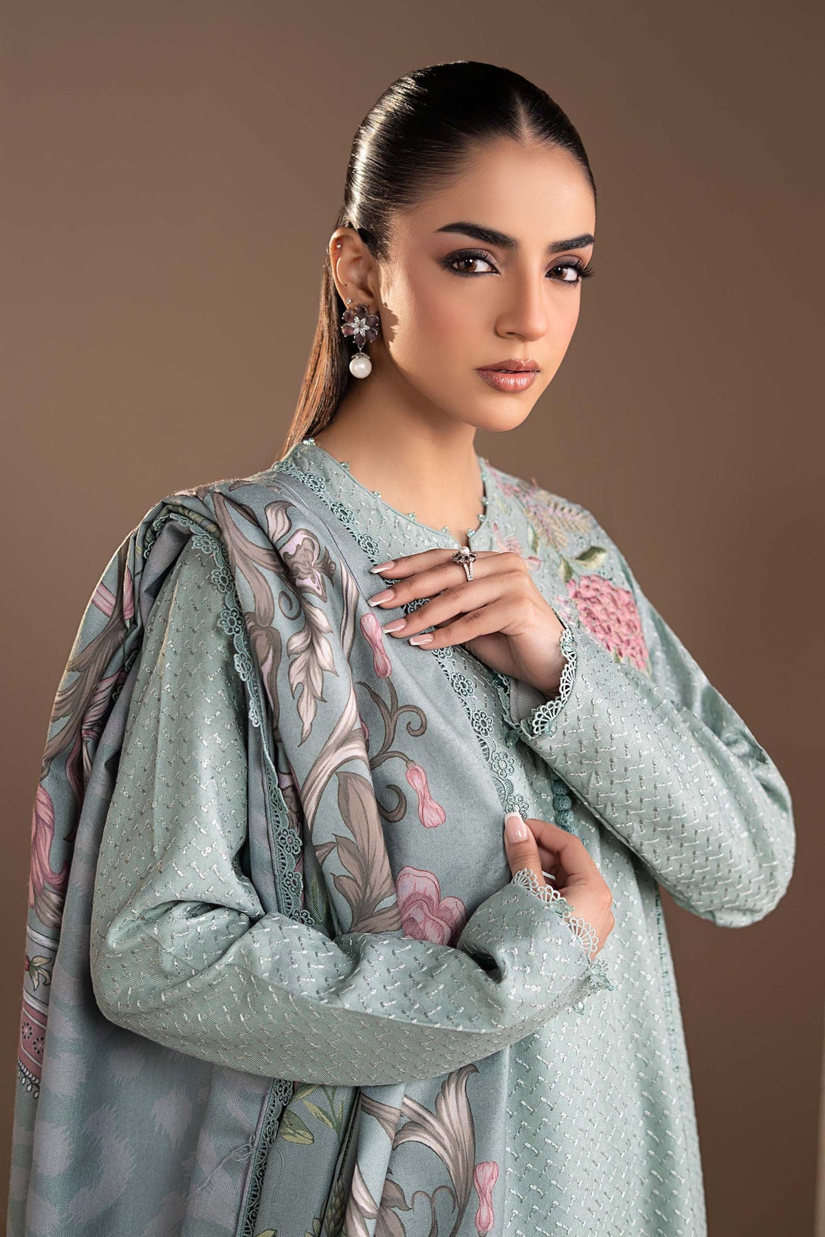 3 Piece Embroidered Twill Linen Suit
