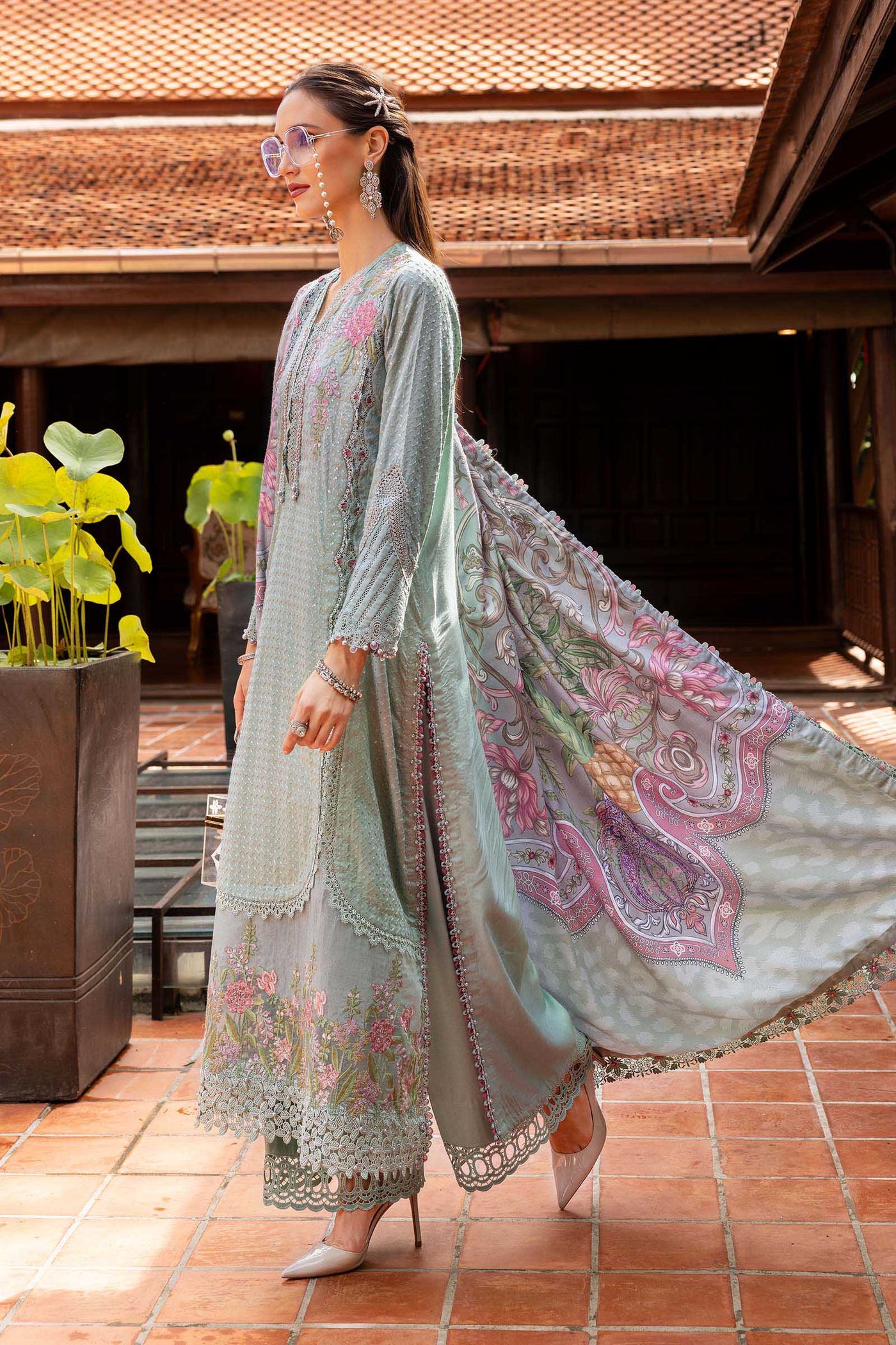 3 Piece Unstitched Embroidered Twill Linen Suit