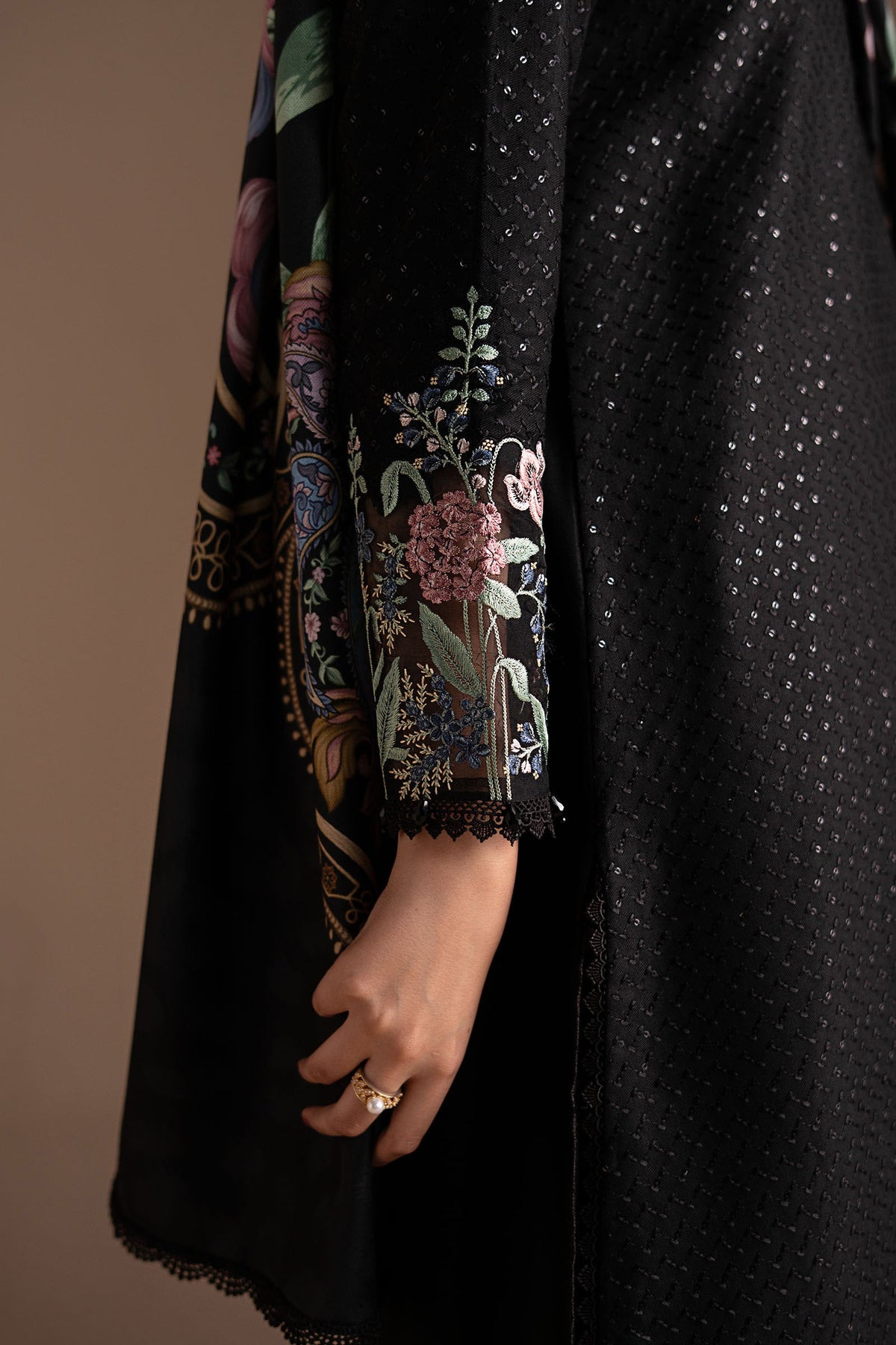 3 Piece Embroidered Twill Linen Suit