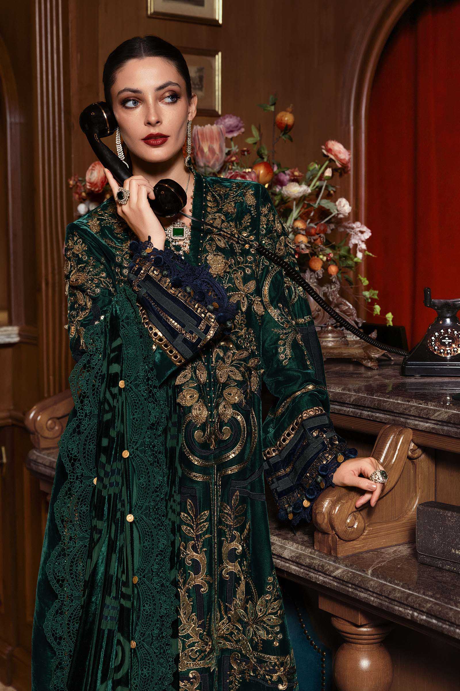 3 Piece Unstitched Embroidered Velvet Suit