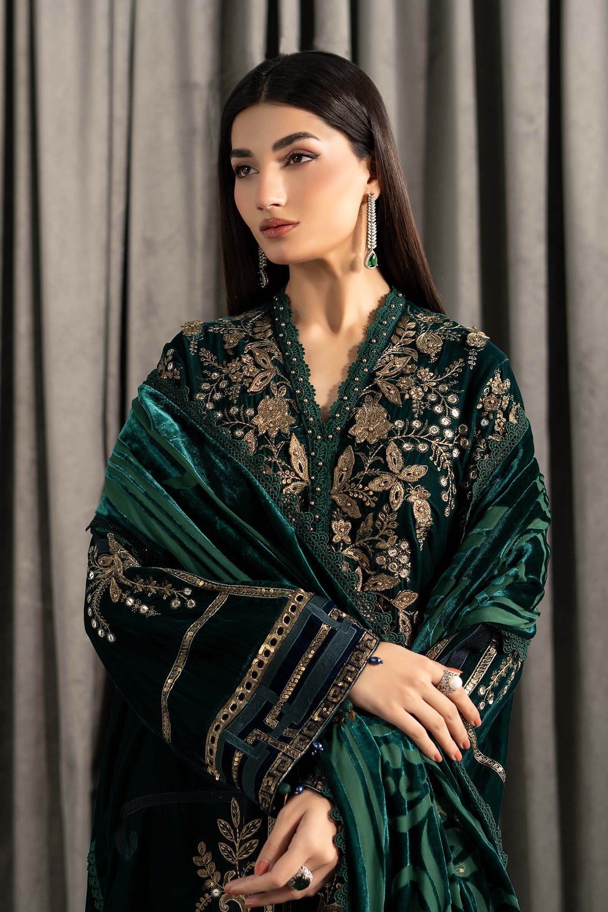 3 Piece Embroidered Velvet Suit