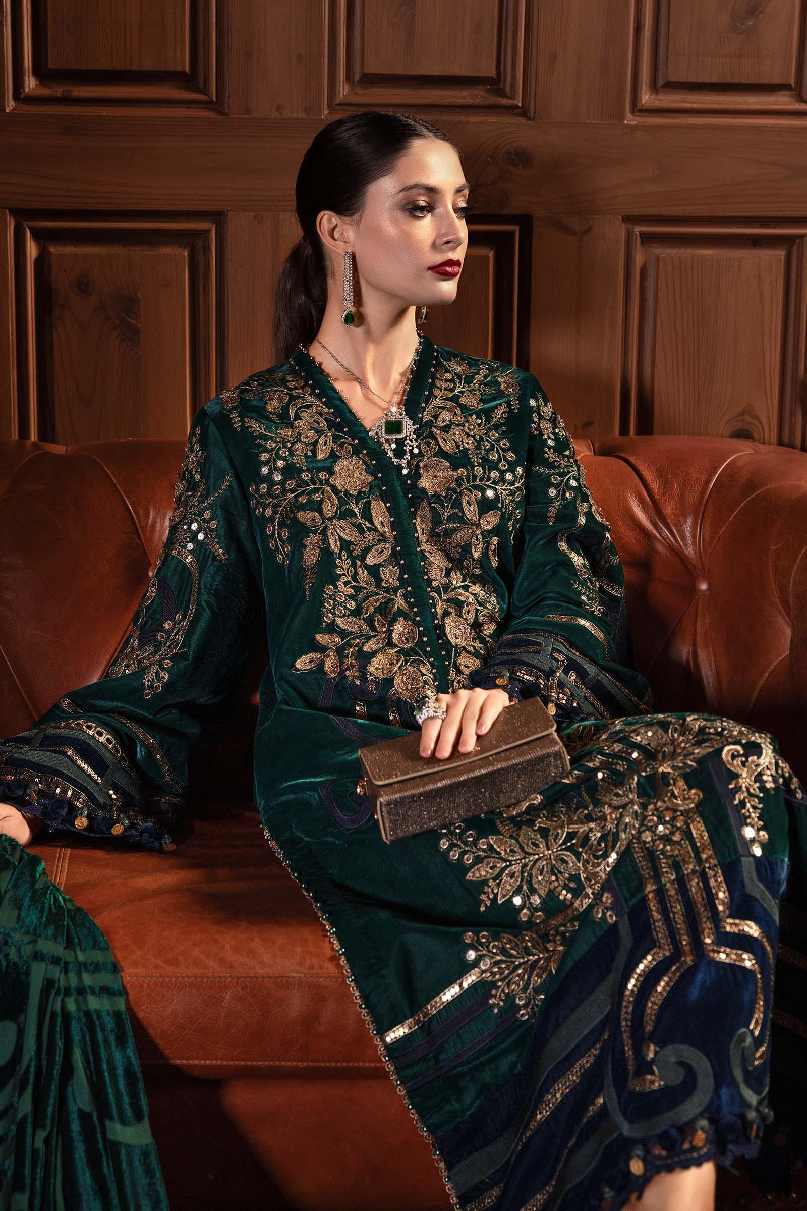 3 Piece Unstitched Embroidered Velvet Suit