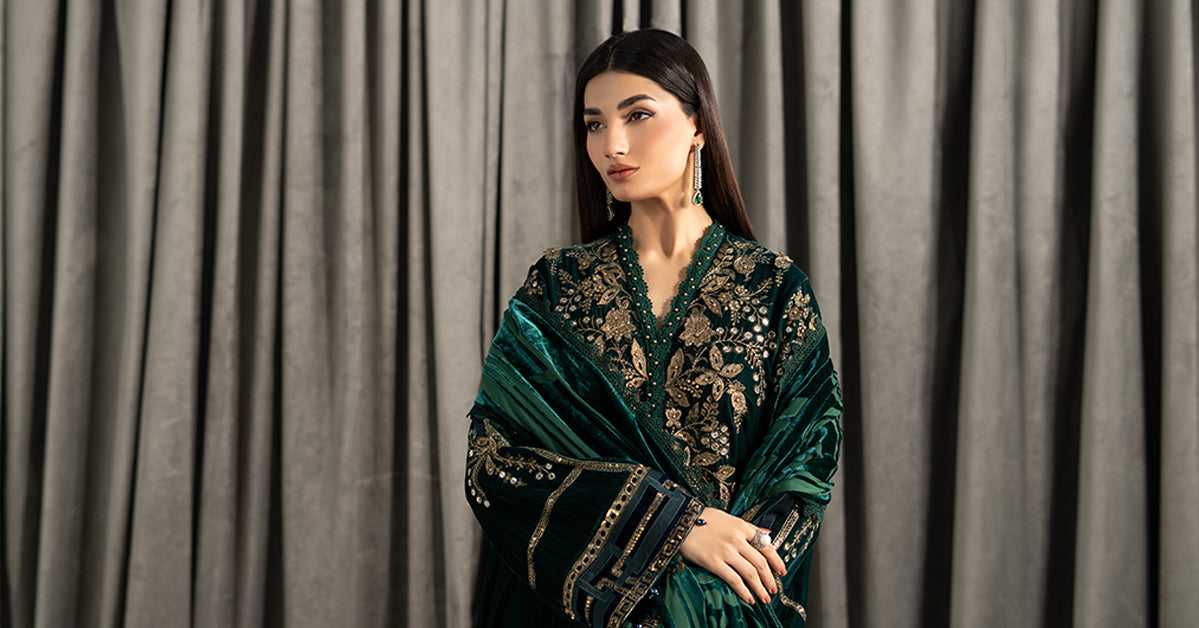 3 Piece Embroidered Velvet Suit
