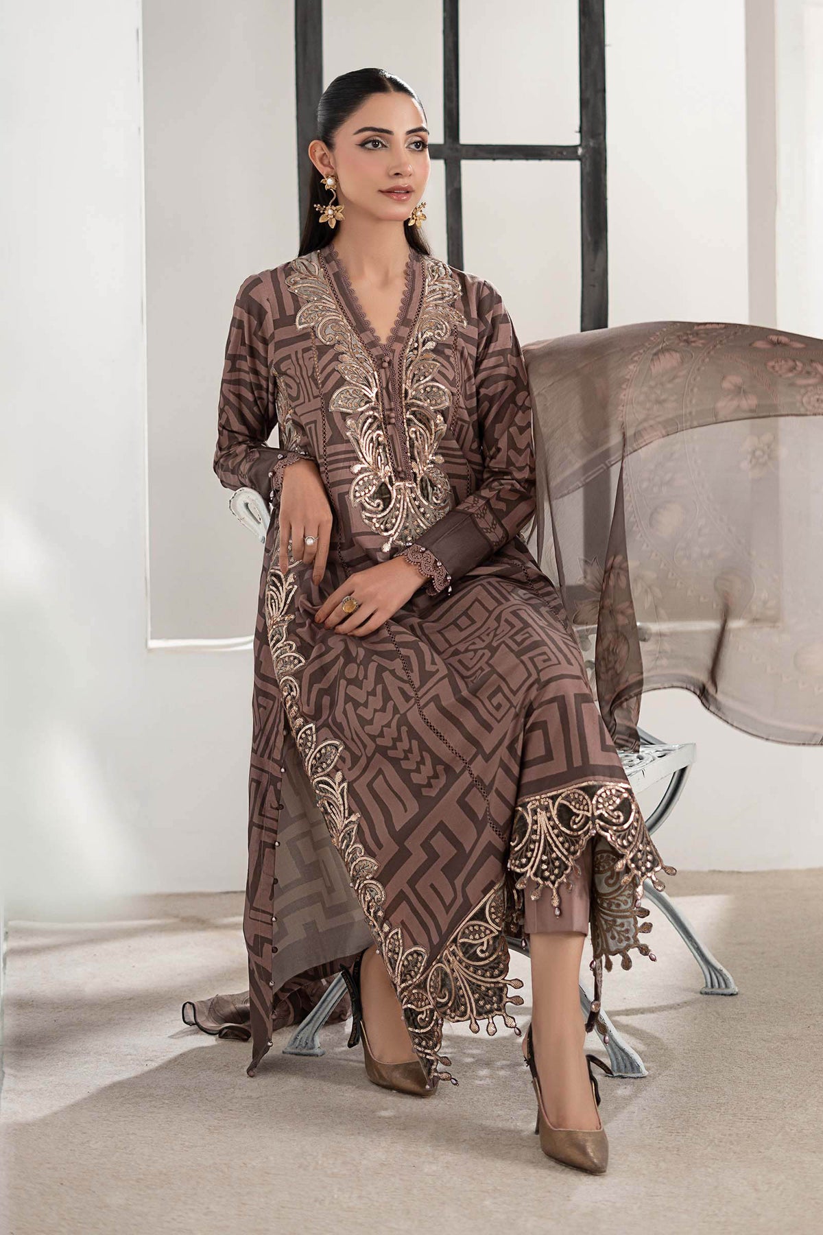 3 Piece Embroidered Cambric Suit