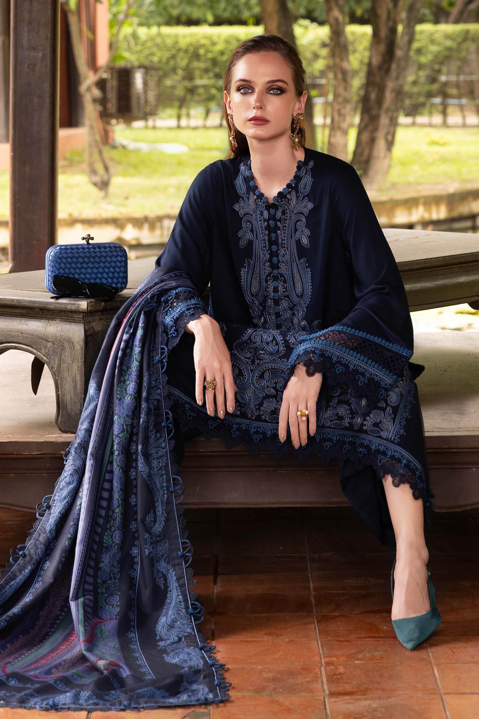 3 Piece Unstitched Embroidered Twill Linen Suit