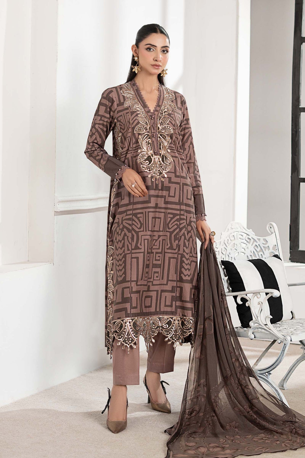 3 Piece Embroidered Cambric Suit