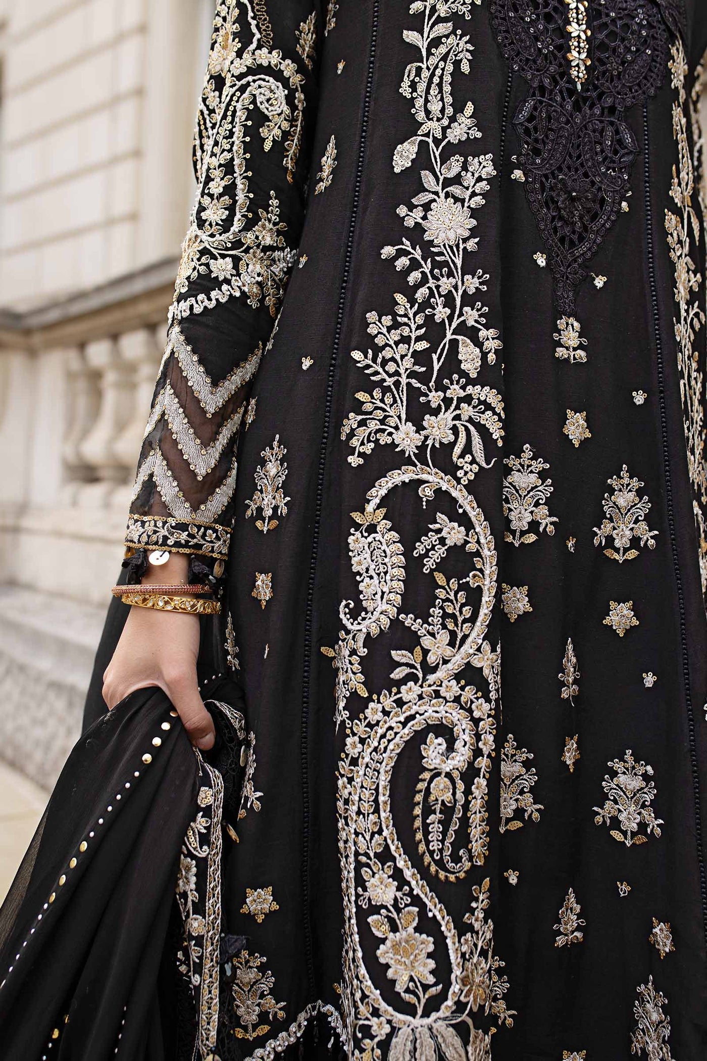 3 Piece Unstitched Embroidered Raw Silk Suit