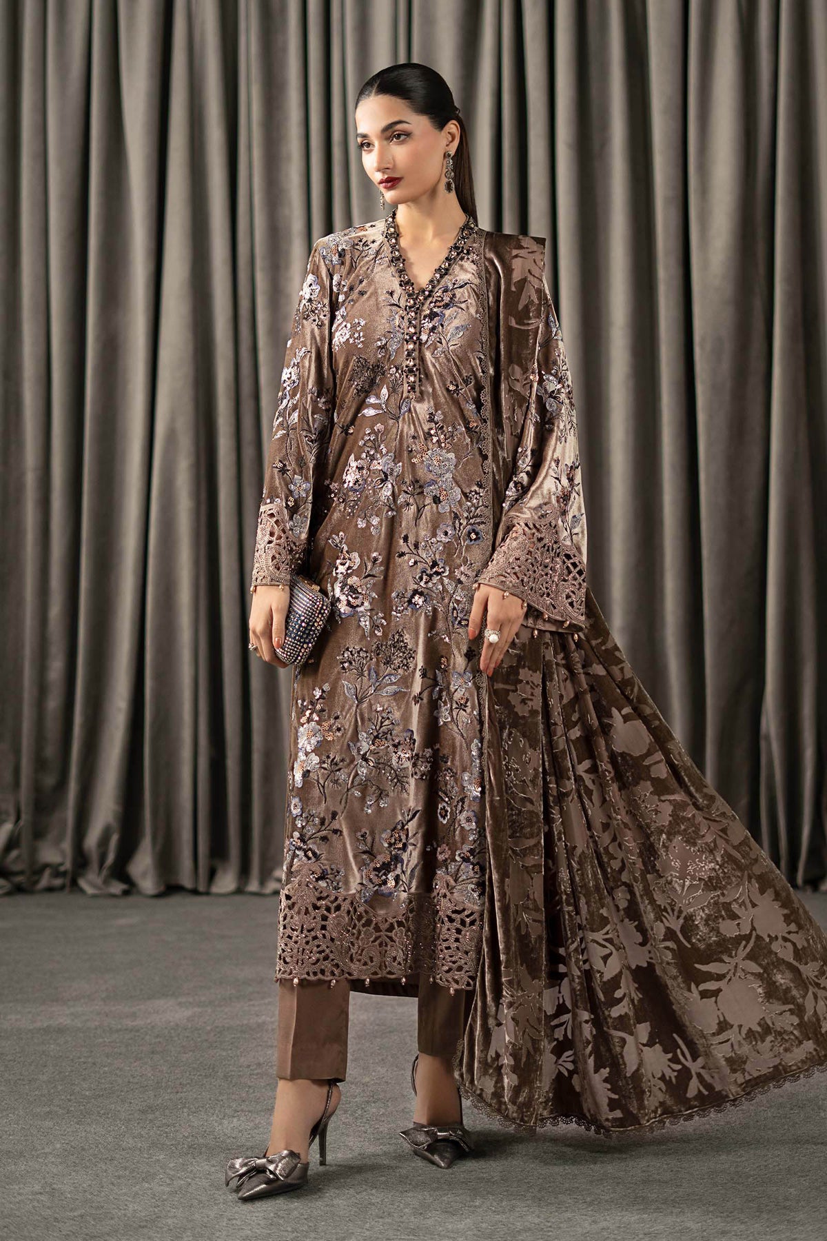 3 Piece Embroidered Velvet Suit