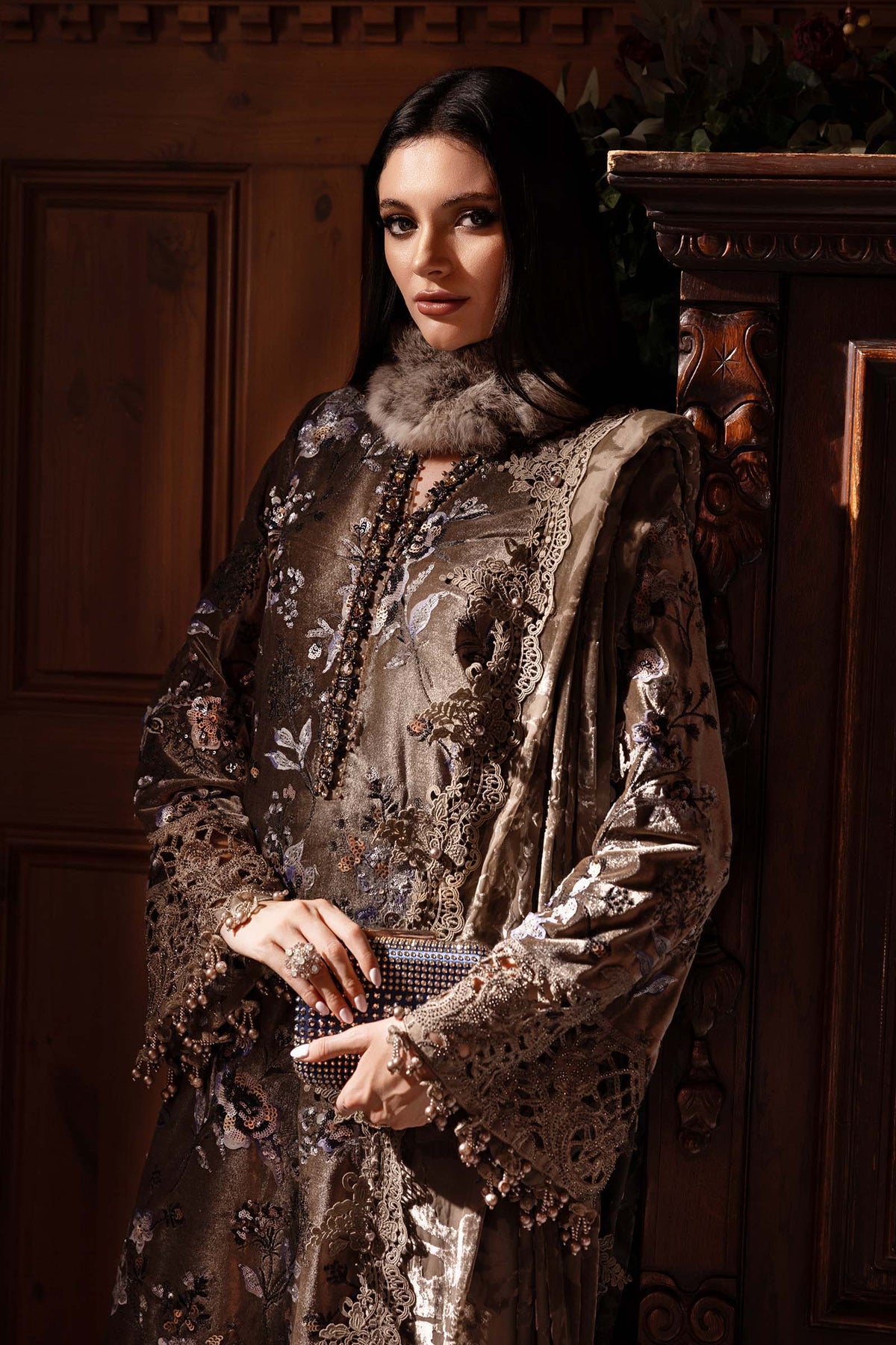 3 Piece Unstitched Embroidered Velvet Suit